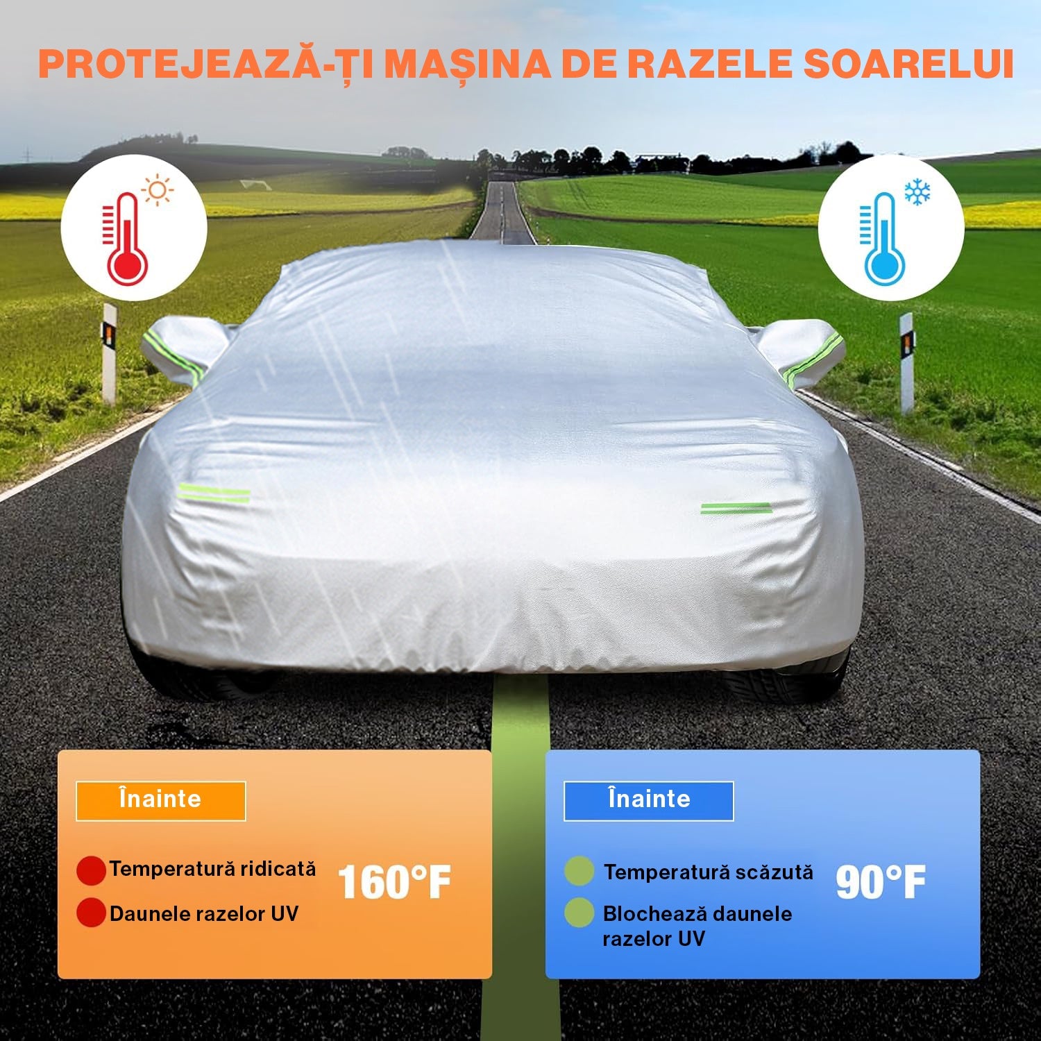 Prelata Auto Premium NextWave®️, Impermeabila, Protectie UV, Praf, Zapada, Inghet, Universala pentru Break, Buzunare – imaginea 2