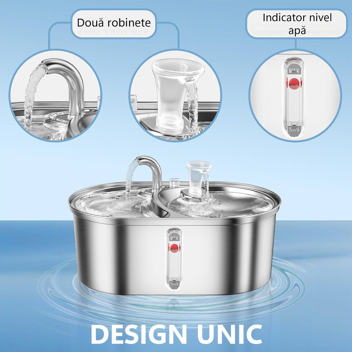 Dispenser apa automat cu Bol pentru mancare NextWave®, 2-1 tip fantana pentru pisici si caini, cu purificare si filtrare – imaginea 2