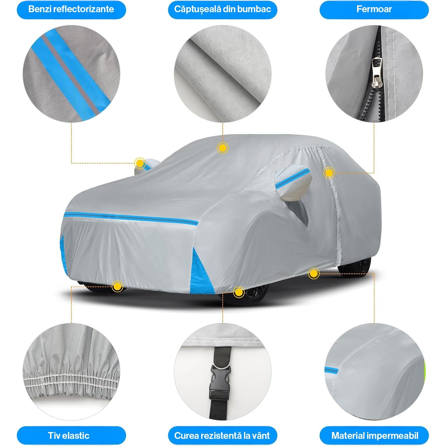 Prelata Auto Premium NextWave®️, Impermeabila, Protectie UV, Praf, Zapada, Inghet, Universala pentru SUV, Buzunare Oglinzi – imaginea 2