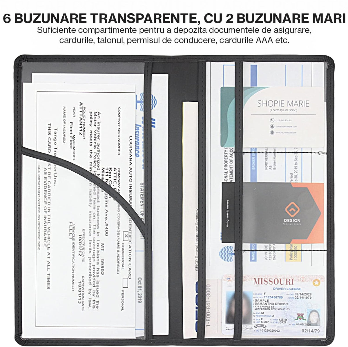Organizator documente auto NextWave®️, port-document pentru inmatriculare si asigurare, mapa pliabila cu buzunare multiple – imaginea 2