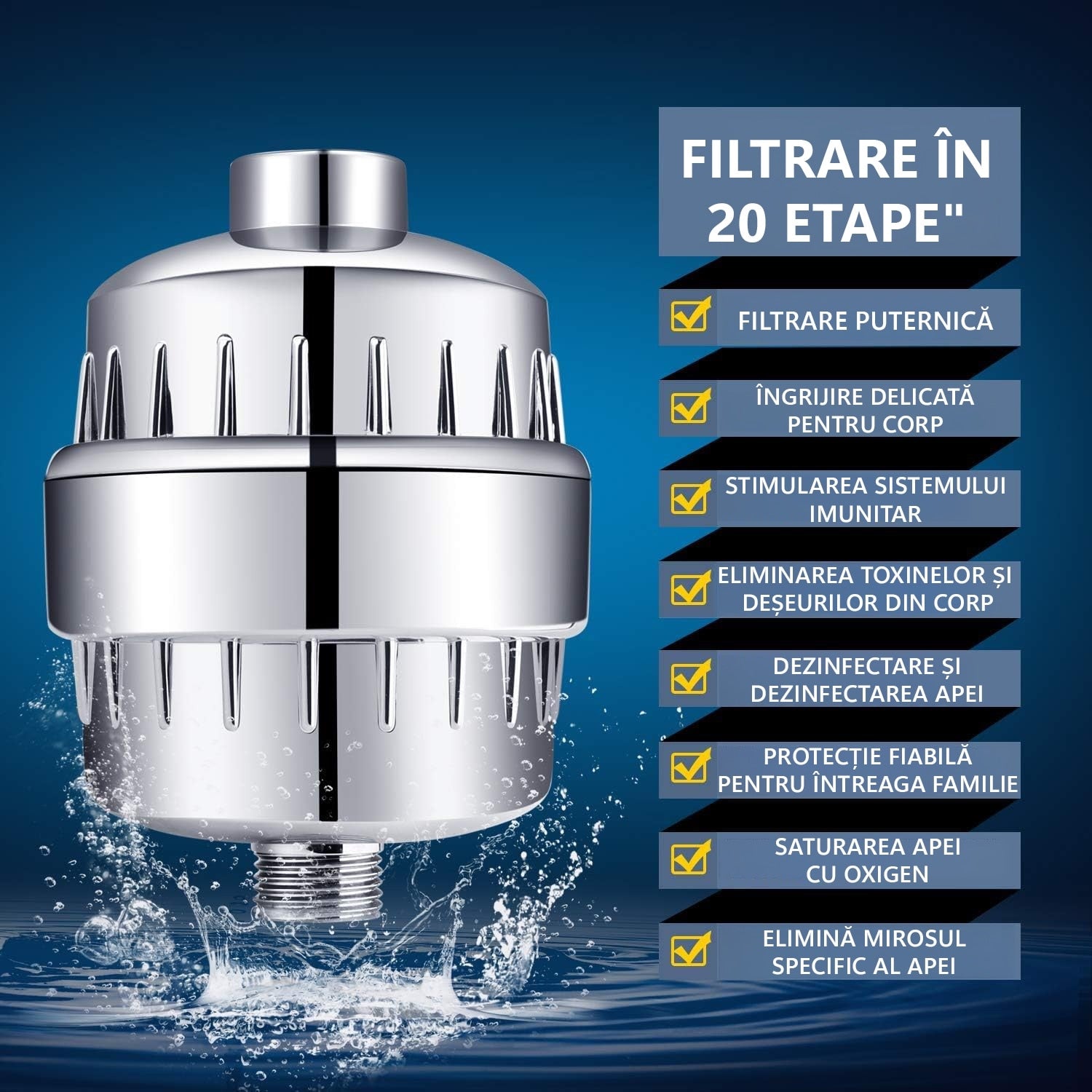Filtru de apa premium pentru para de dus cu 20 stagii de filtrare, para inclusa, usor de instalat, infuzie de minerale si – imaginea 2