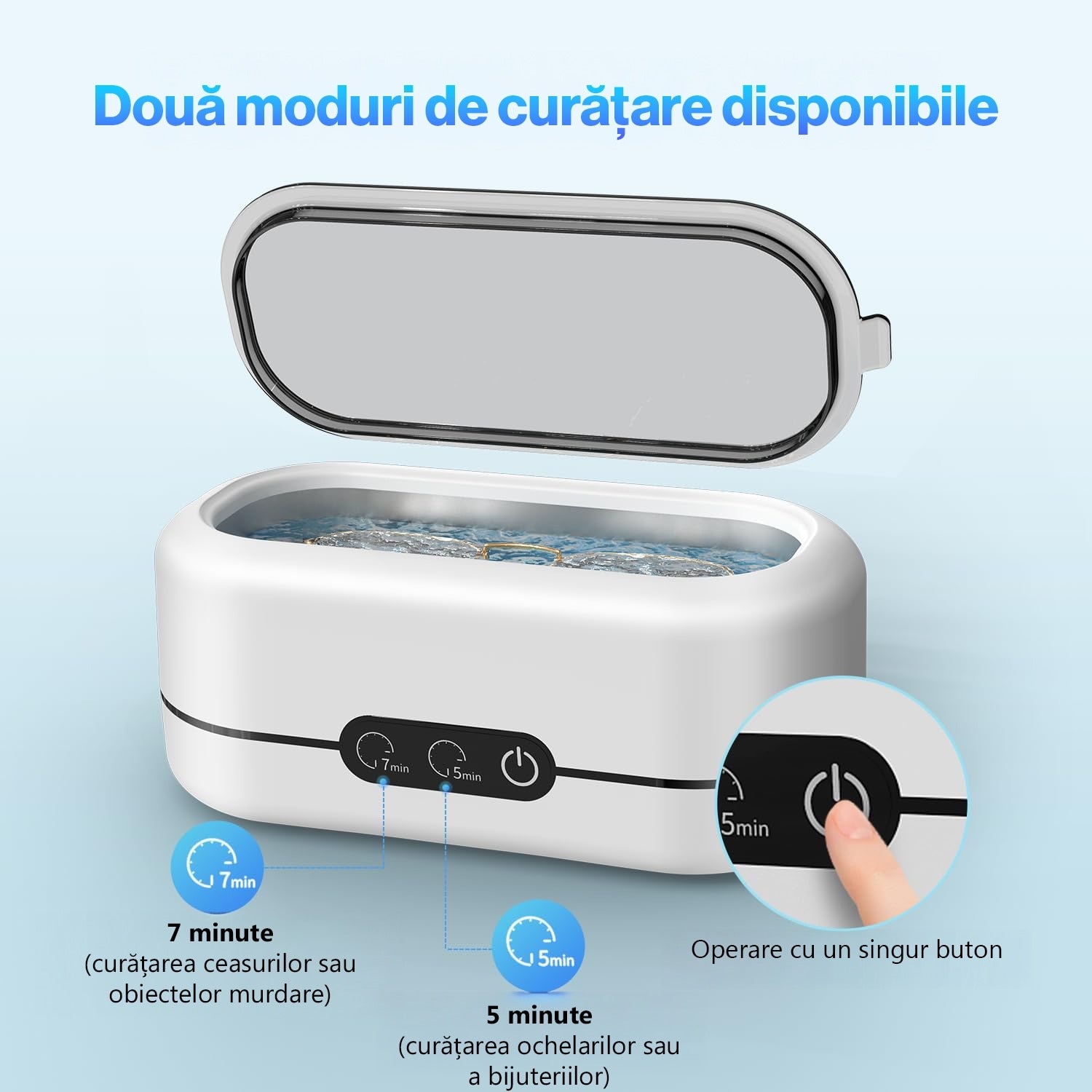 Sterilizator Ultrasonic Profesional 48kHz pentru bijuterii, Proteze, Ochelari, Ceasuri, Monede, Sticla, 2 moduri de – imaginea 2