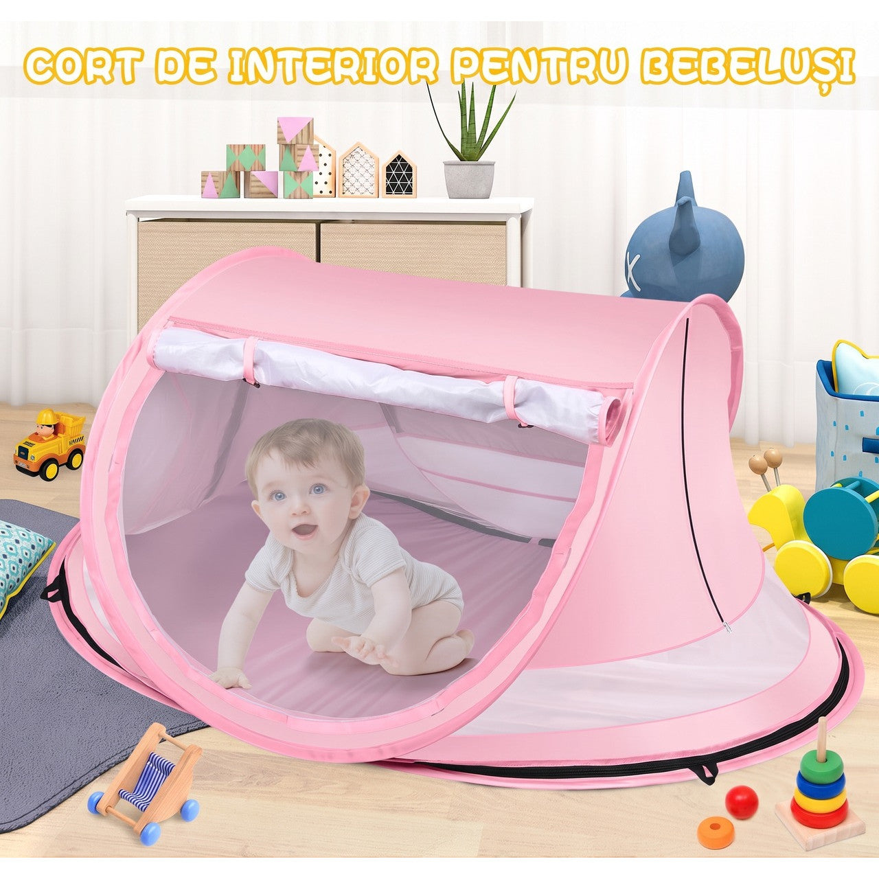 Cort de plaja pentru bebelusi NextWave®, protectie solara UPF 50+, deschidere automata pop-up, plasa respirabila pentru – imaginea 2