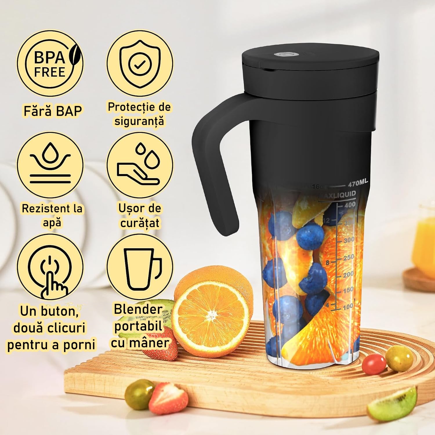 Blender electric portabilMini Blender Electric NextWave™, Portabil, Multifunctional, Auto-curatare, Autonomie Mare, Baterie – imaginea 2