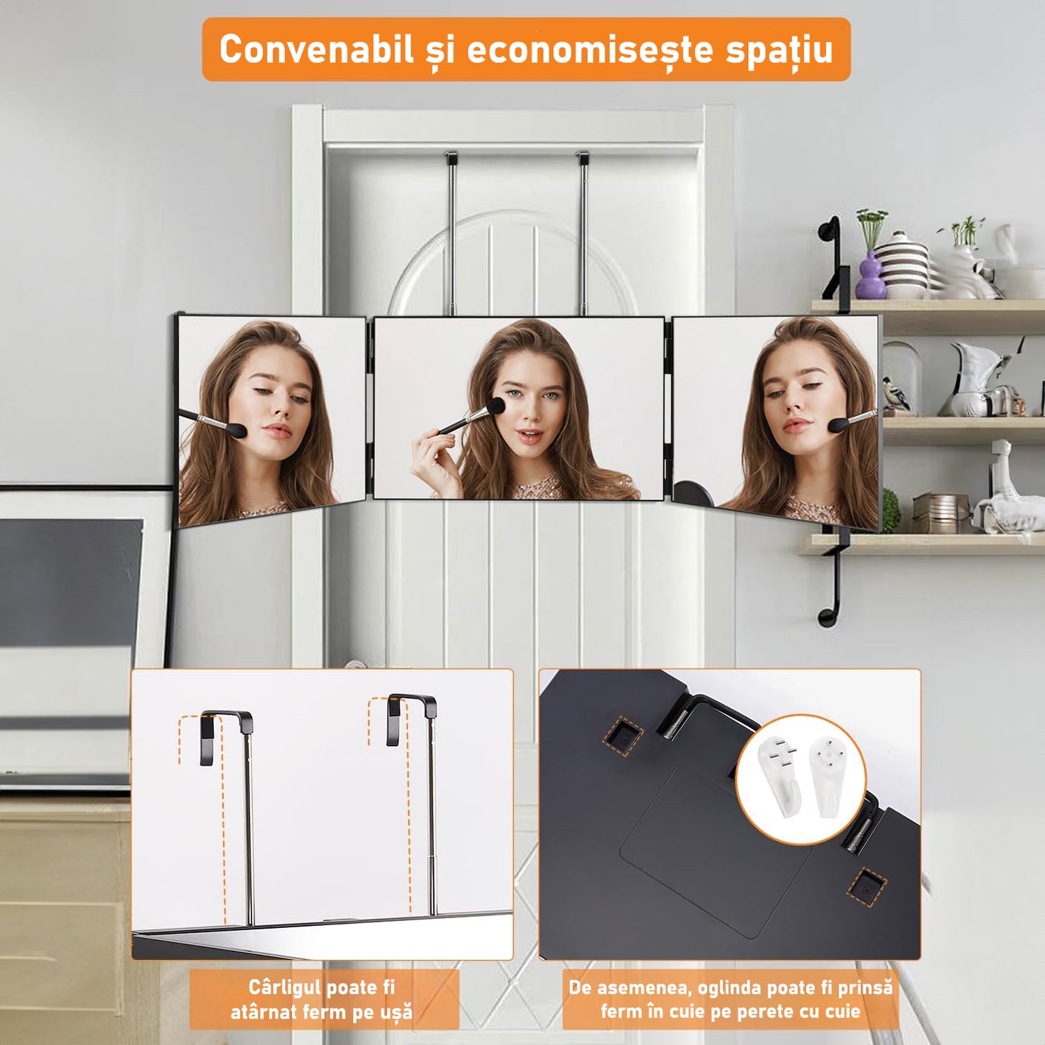 Oglinda 360°, NextWave™, Potrivita pentru machiaj, aranjare, coafare, barbierit, ingrijire, Sistem agatare, Inaltime – imaginea 2