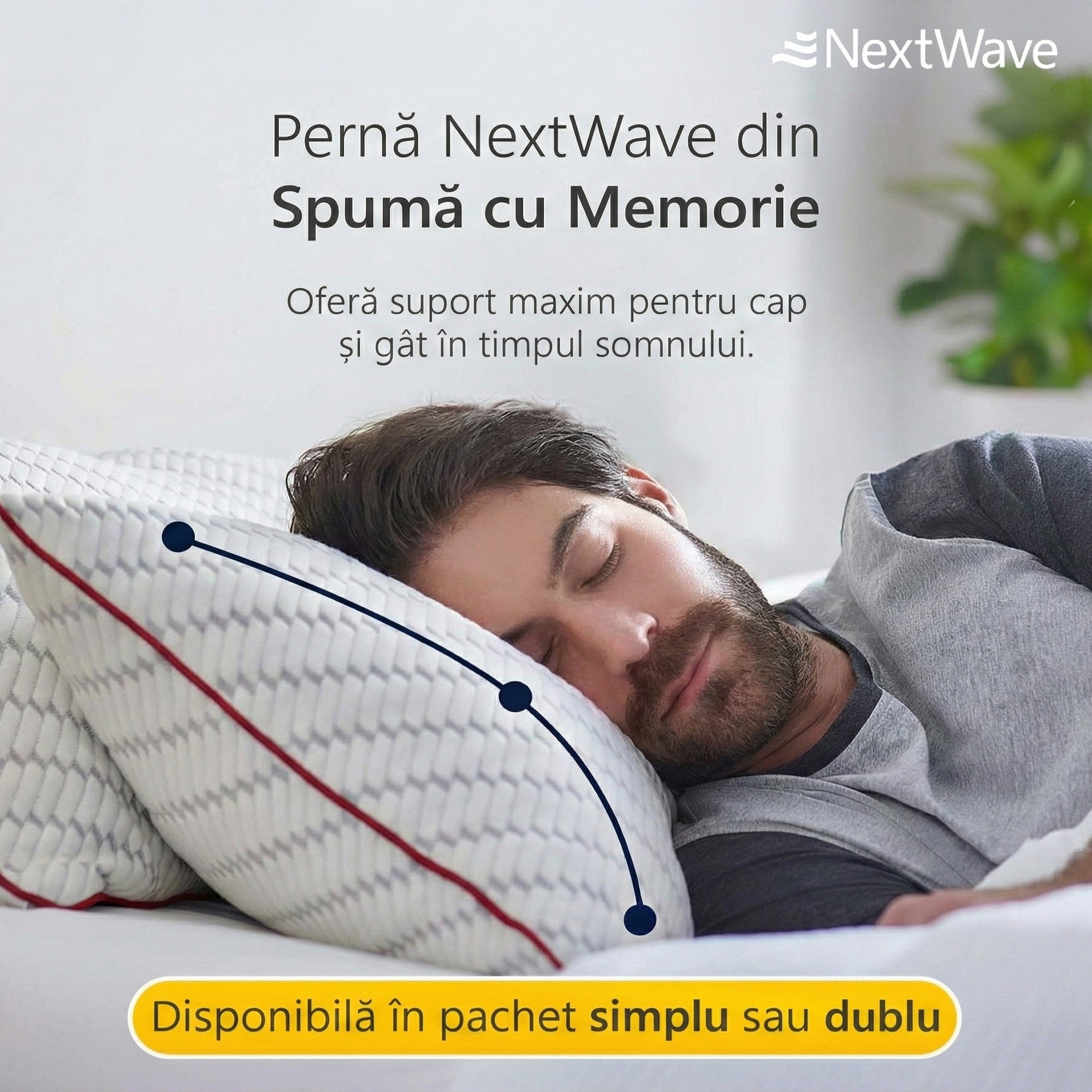 Set 2 perne ortopedice pentru dormit ajustabile NextWave®️, Spuma cu Memorie Maruntita pentru Gat si Suport Cervical, Ideala – imaginea 2