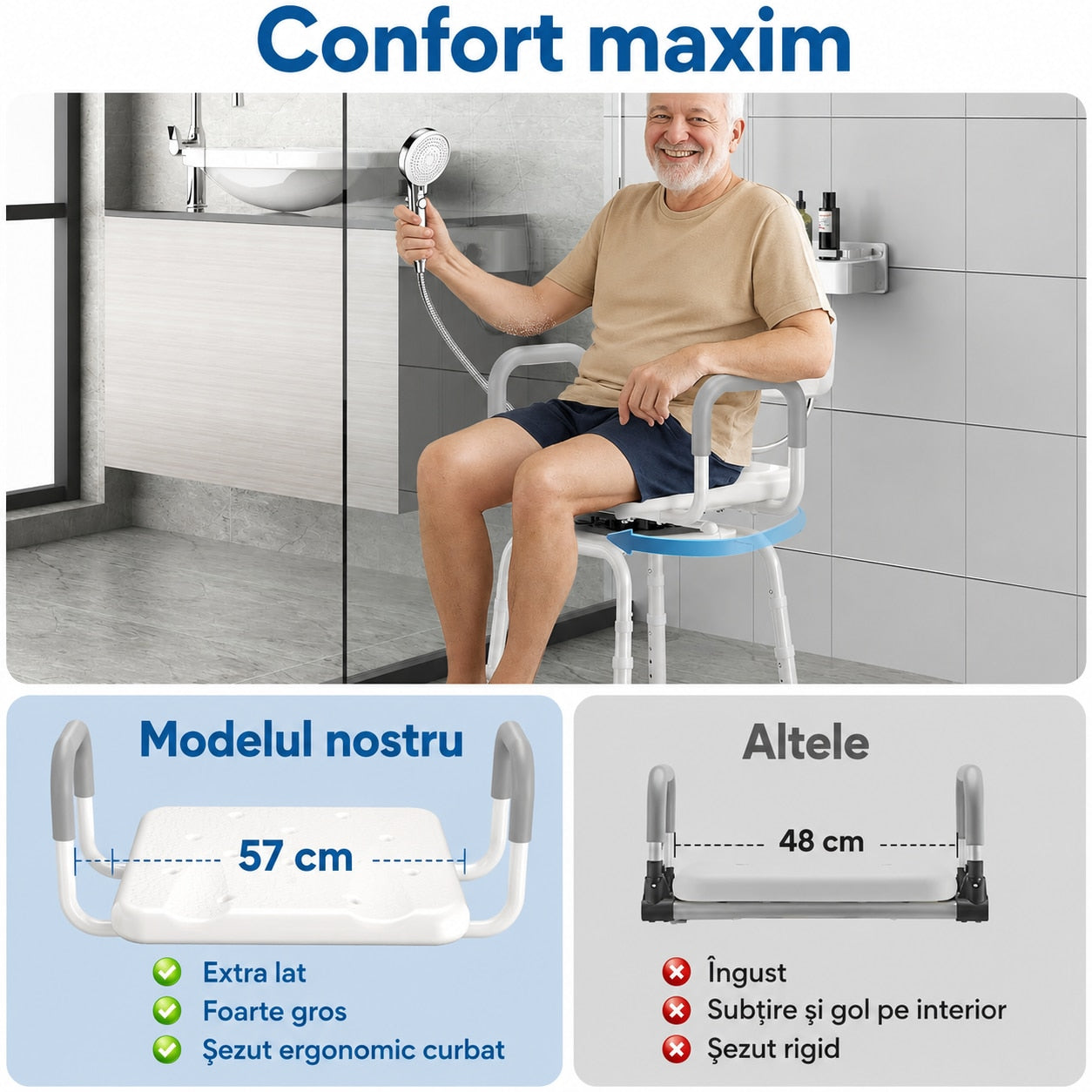 Scaun de dus NextWave®, rotativ la 360°, reglabil pe inaltime, cu spatar si cotiere, cadru rezistent din aluminiu, picioare – imaginea 2