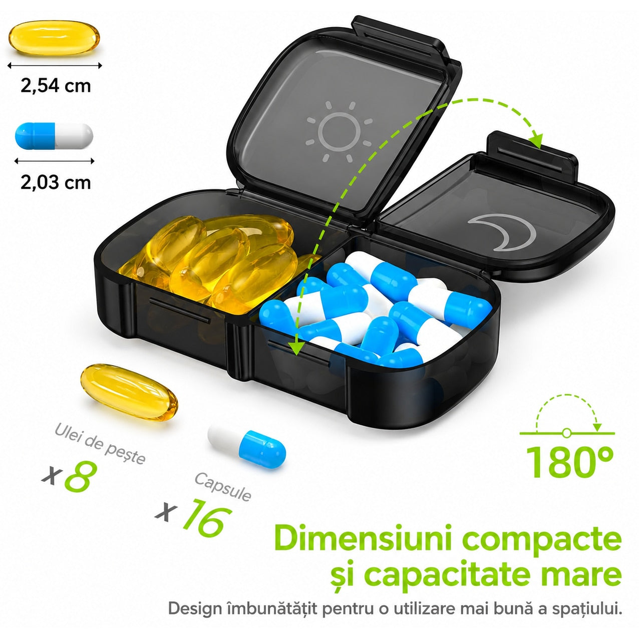 Organizator medicamente NextWave®, cutie saptamanala cu 7 recipiente detasabile si 14 compartimente AM/PM, deschidere la – imaginea 2