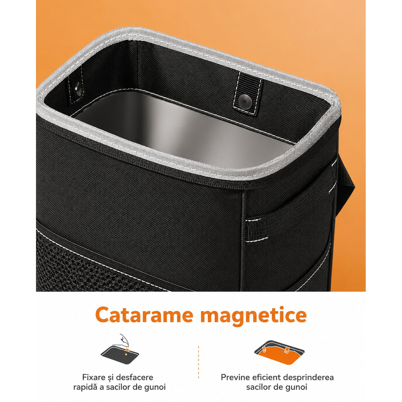 Cos de gunoi auto NextWave®, pliabil si impermeabil, capacitate 7, 6 L, curea reglabila pentru tetiera sau consola, 4 capse – imaginea 2
