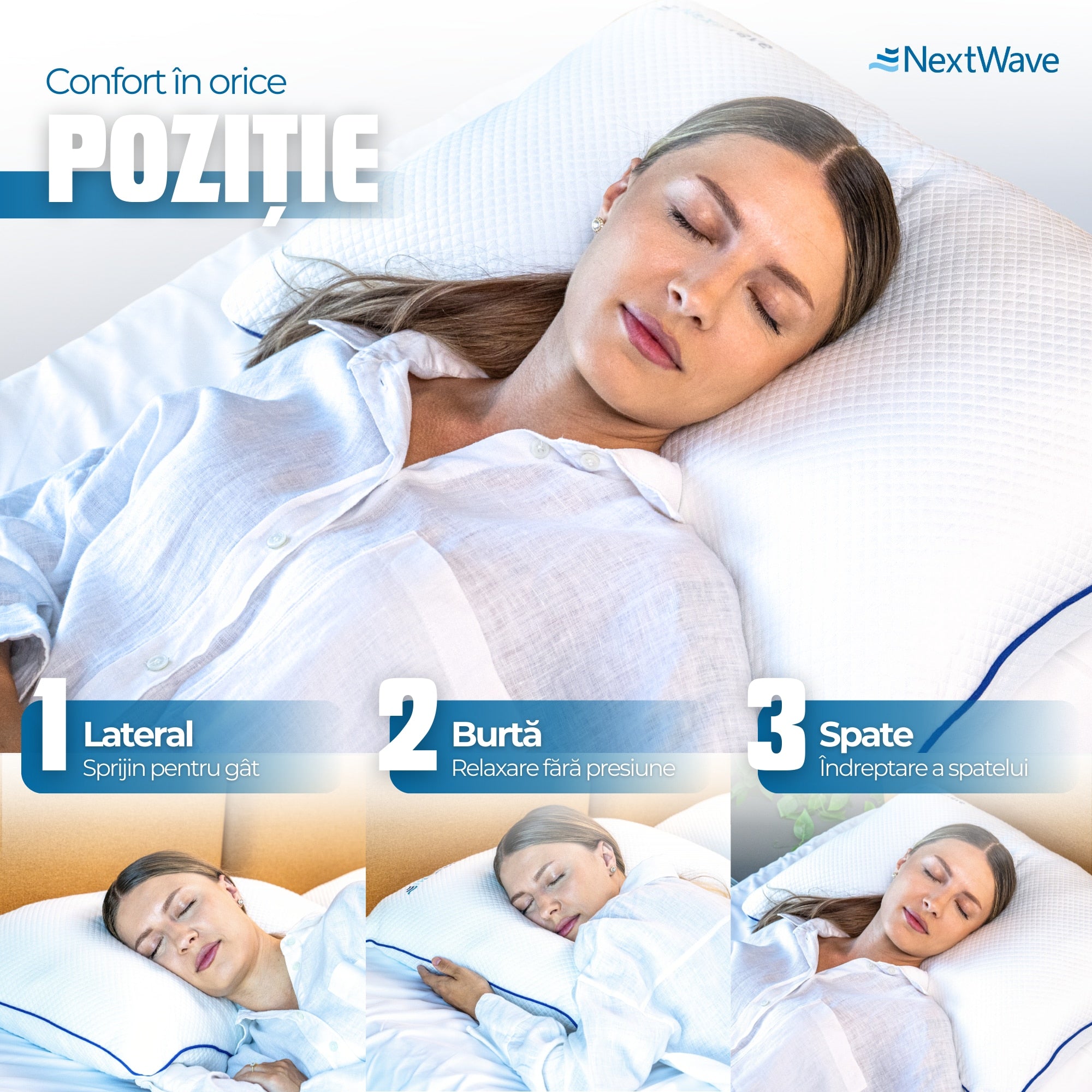 Set 2 perne ortopedice pentru dormit ajustabile NextWave™, Spuma cu Memorie Maruntita pentru Gat si Suport Cervical, 2 Zone – imaginea 2