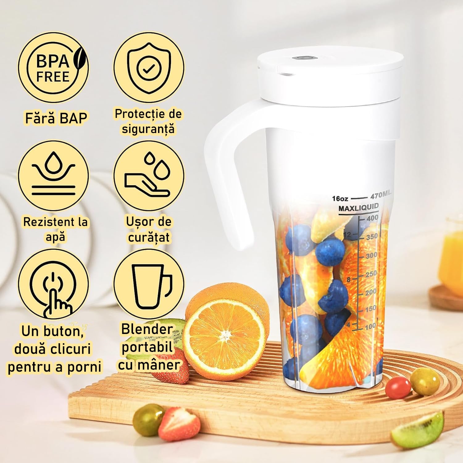 Mini Blender Electric NextWave™, Portabil, Multifunctional, Auto-curatare, Autonomie Mare, Baterie reincarcabila 4000mAh – imaginea 2