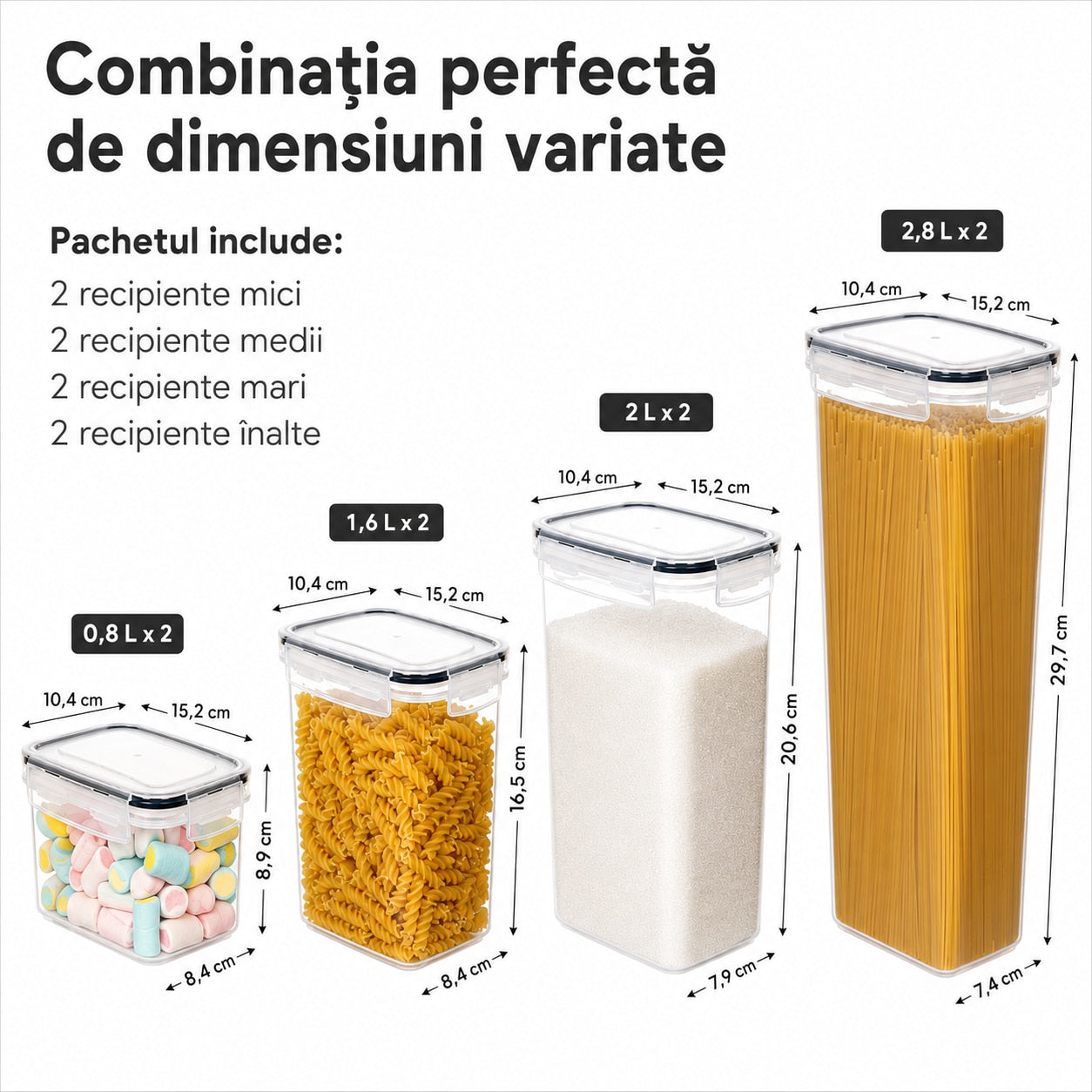 Set 8 cutii depozitare alimente NextWave® – plastic alimentar transparent fara BPA, inchidere ermetica cu garnitura de – imaginea 2