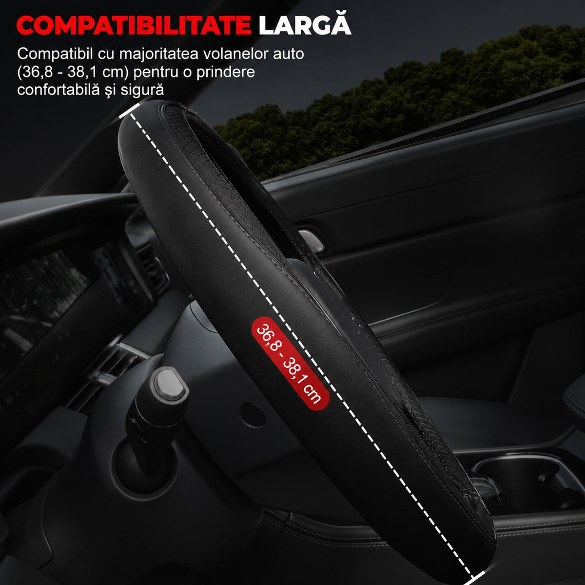 Husa volan auto NextWave®, din piele ecologica din microfibra, captuseala interioara antiderapanta, cusaturi ranforsate – imaginea 2