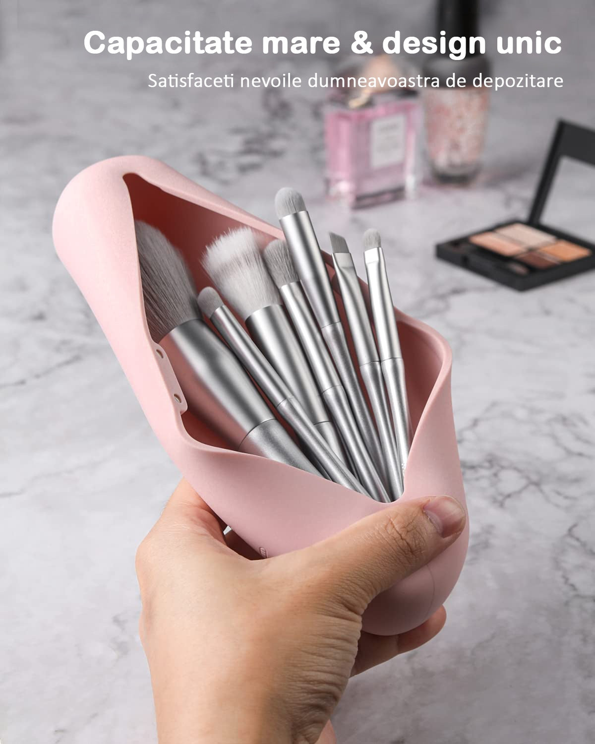 Organizator pensule machiaj pentru calatorii, din silicon anti-cadere, portabil, elegant, usor, inchidere cu magnet – imaginea 2