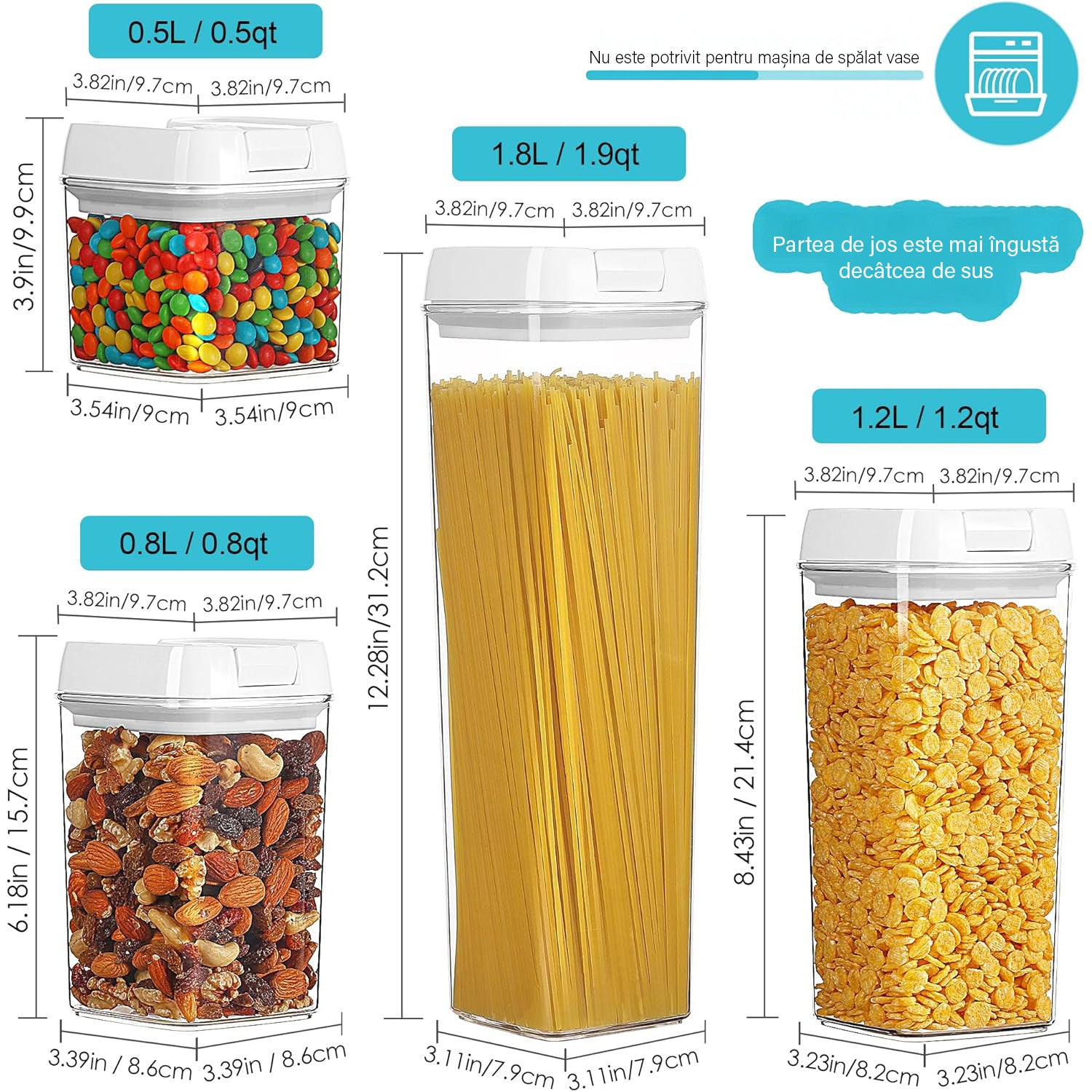 Set 7 cutii depozitare alimente NextWave® – plastic alimentar transparent fara BPA, inchidere ermetica cu garnitura de – imaginea 2