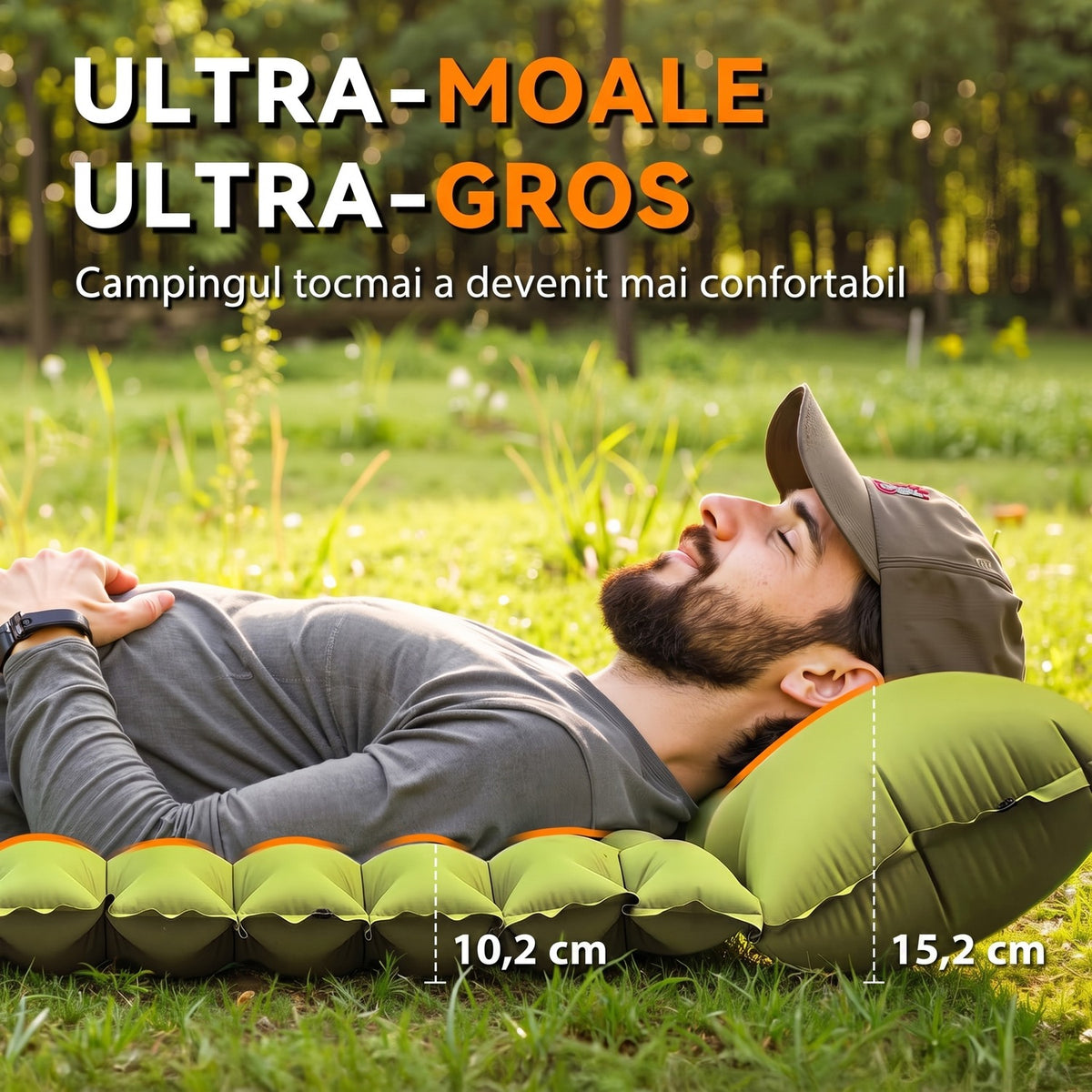 Saltea gonflabilă camping NextWave®️, suport confortabil cu pernă integrată, pompă de picior pentru umflare rapidă în 50 – imaginea 2