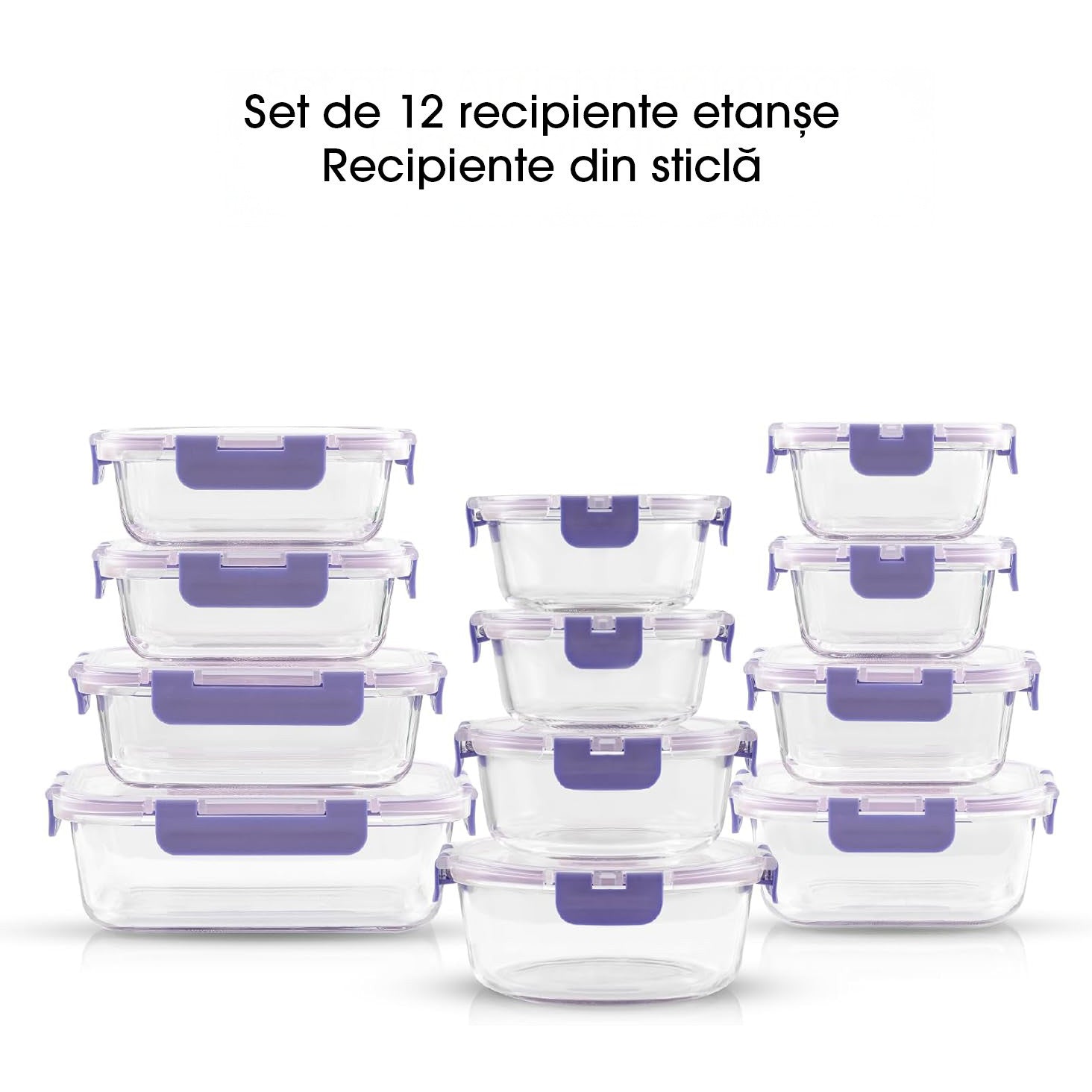 Set 12 Caserole Alimentare din sticla NextWave®️ Capace Etanse, Depozitare Frigider si Congelator, Potrivite pentru – imaginea 2