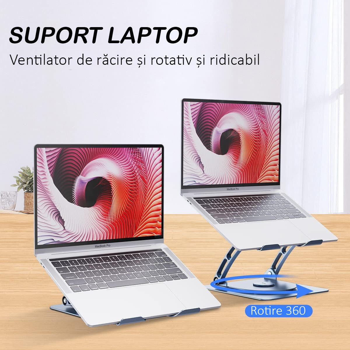 Suport Laptop Ergonomic, cu Sistem de Ventilatie prin Cooler, 3 viteze, Portabil, Stand Reglabil pe Inaltime, pentru Laptop – imaginea 2