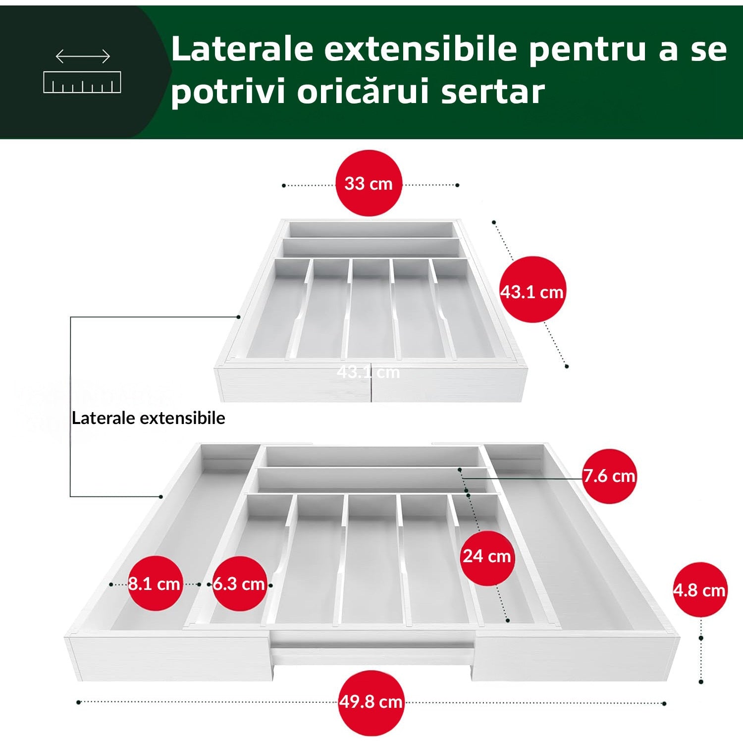 Organizator extensibil pentru tacamuri si ustensile NextWave® – bambus natural lacuit, finisaj negru elegant, 9 – imaginea 2