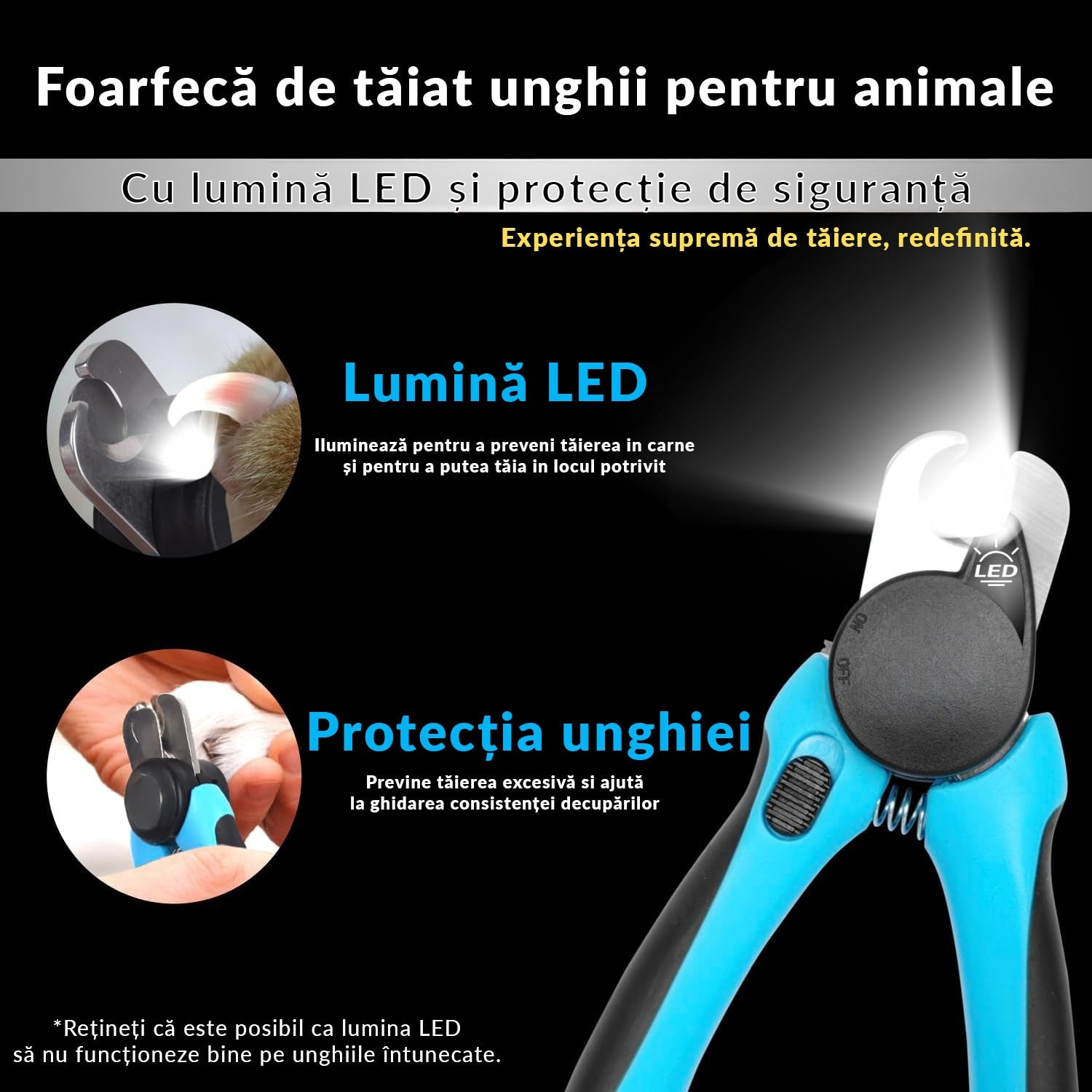 Foarfeca profesionala pentru taierea unghiilor la caini si pisici, Iluminare Led NextWave®, extra ascutit pentru unghii – imaginea 2