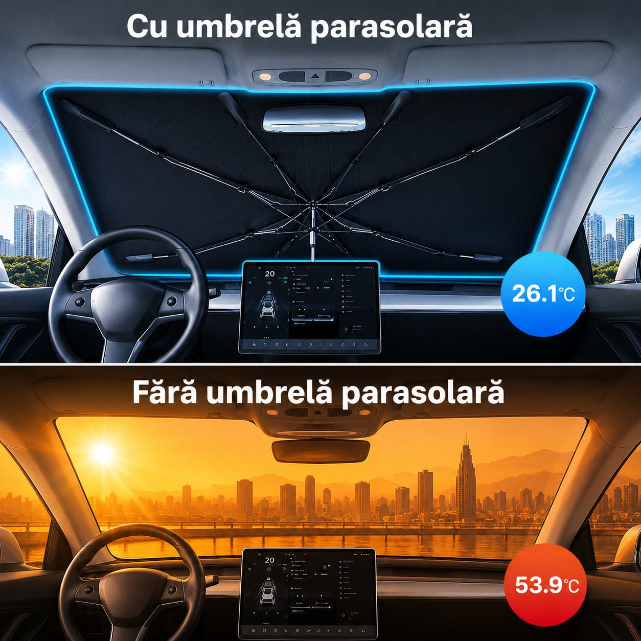 Parasolar auto NextWave® tip umbrela pentru parbriz, material reflectorizant 240T cu strat de racire, protectie UV si – imaginea 2