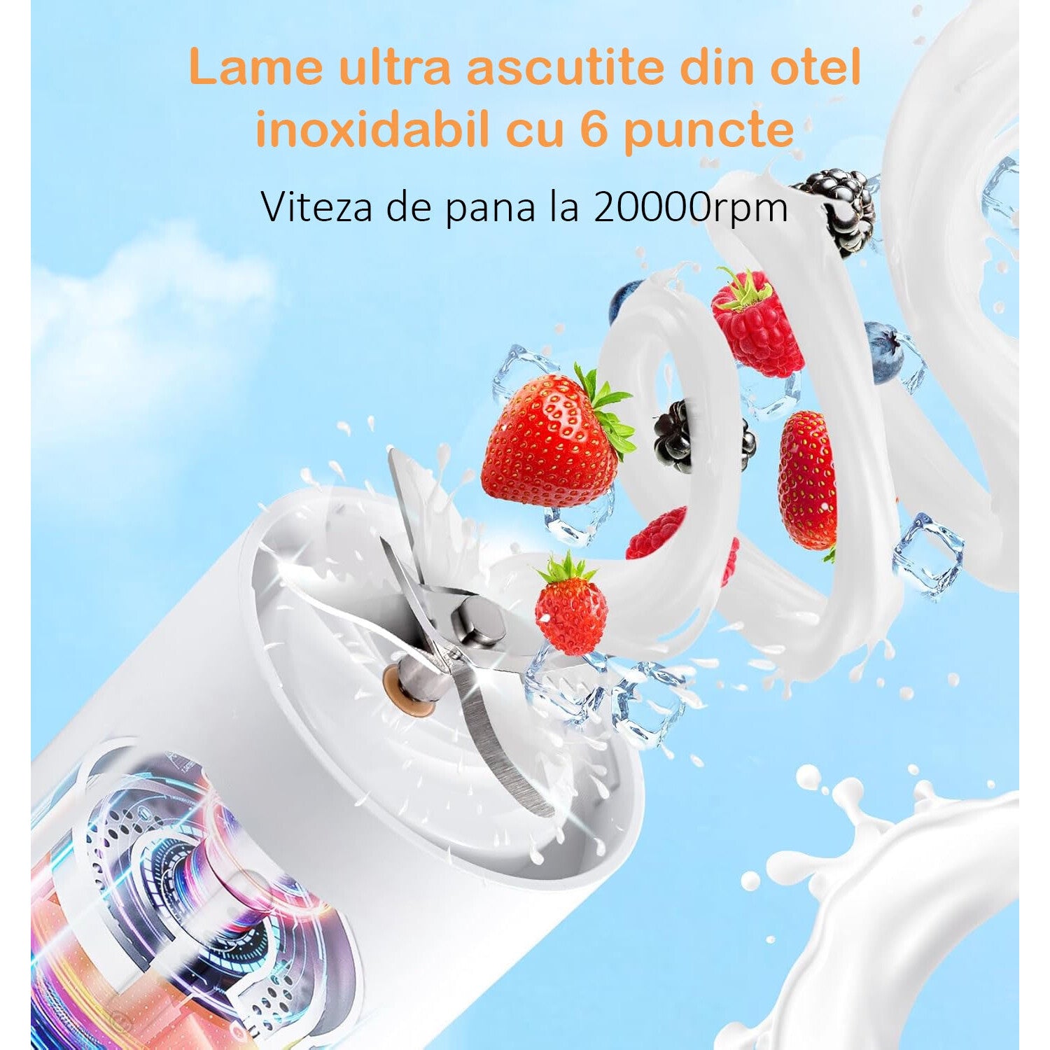 Mini Blender Electric NextWave™, Portabil, Multifunctional, Auto-curatare, Autonomie Mare, Baterie reincarcabila 4000mAh – imaginea 2