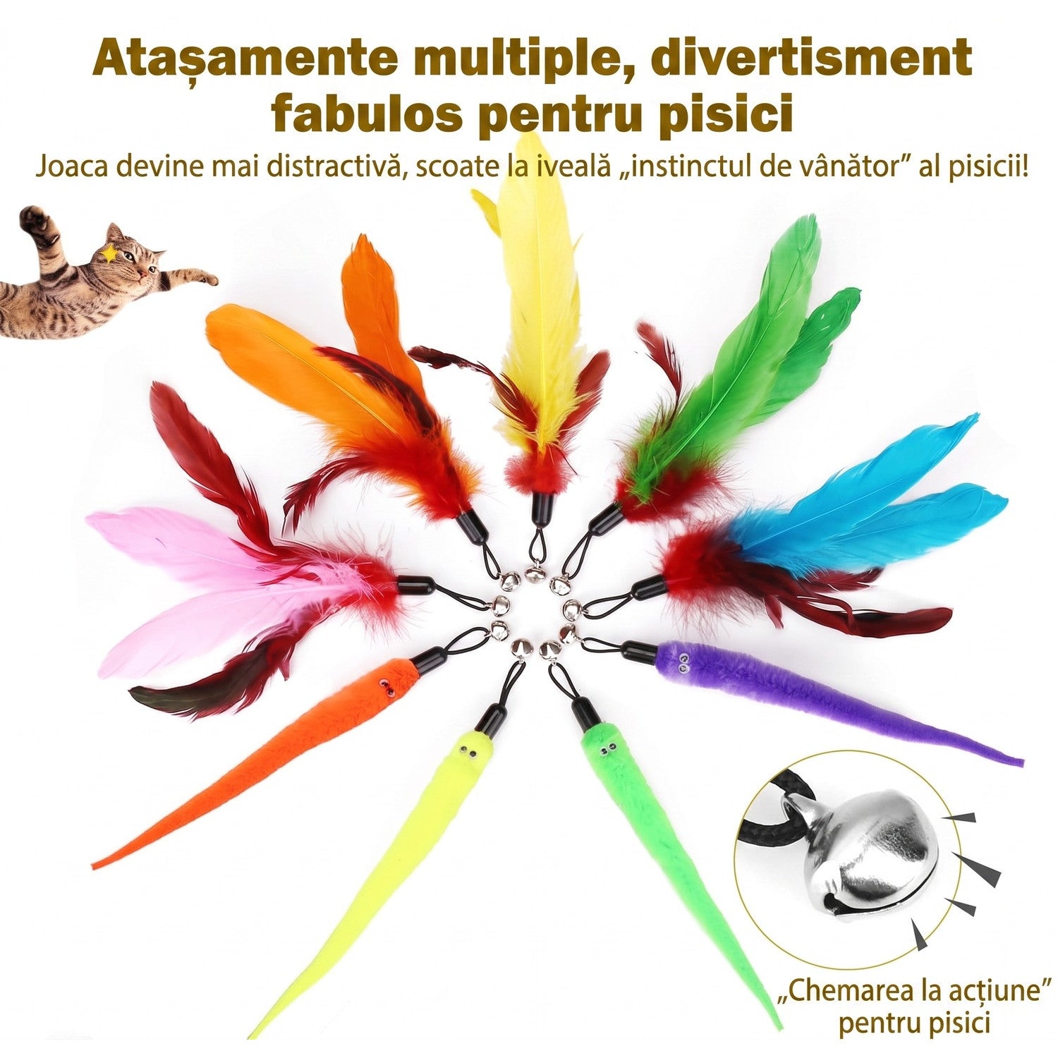 Set jucarii interactive pentru pisici NextWave, stimuleaza instinctul de vanator si miscarea, 2 baghete telescopice – imaginea 2