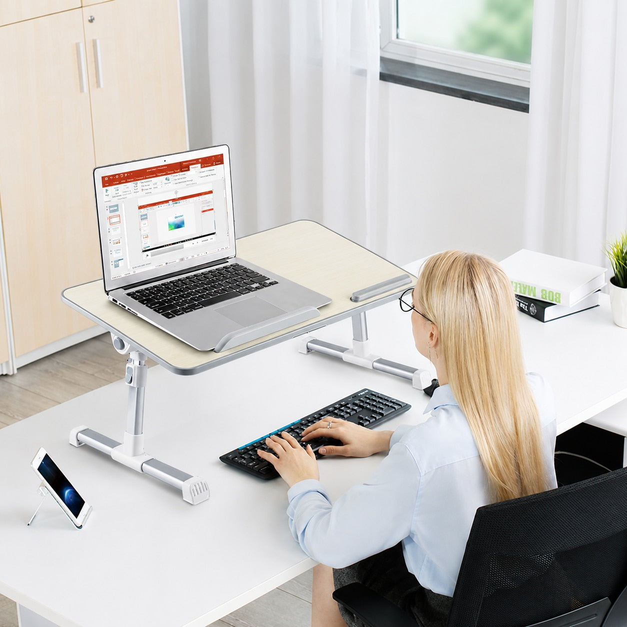 Masa Laptop Pliabila NextWave®, Ventilator Racire USB, Inclinare Ajustabila, Suport Reglabil pentru Pat si Canapea, Picioare – imaginea 2