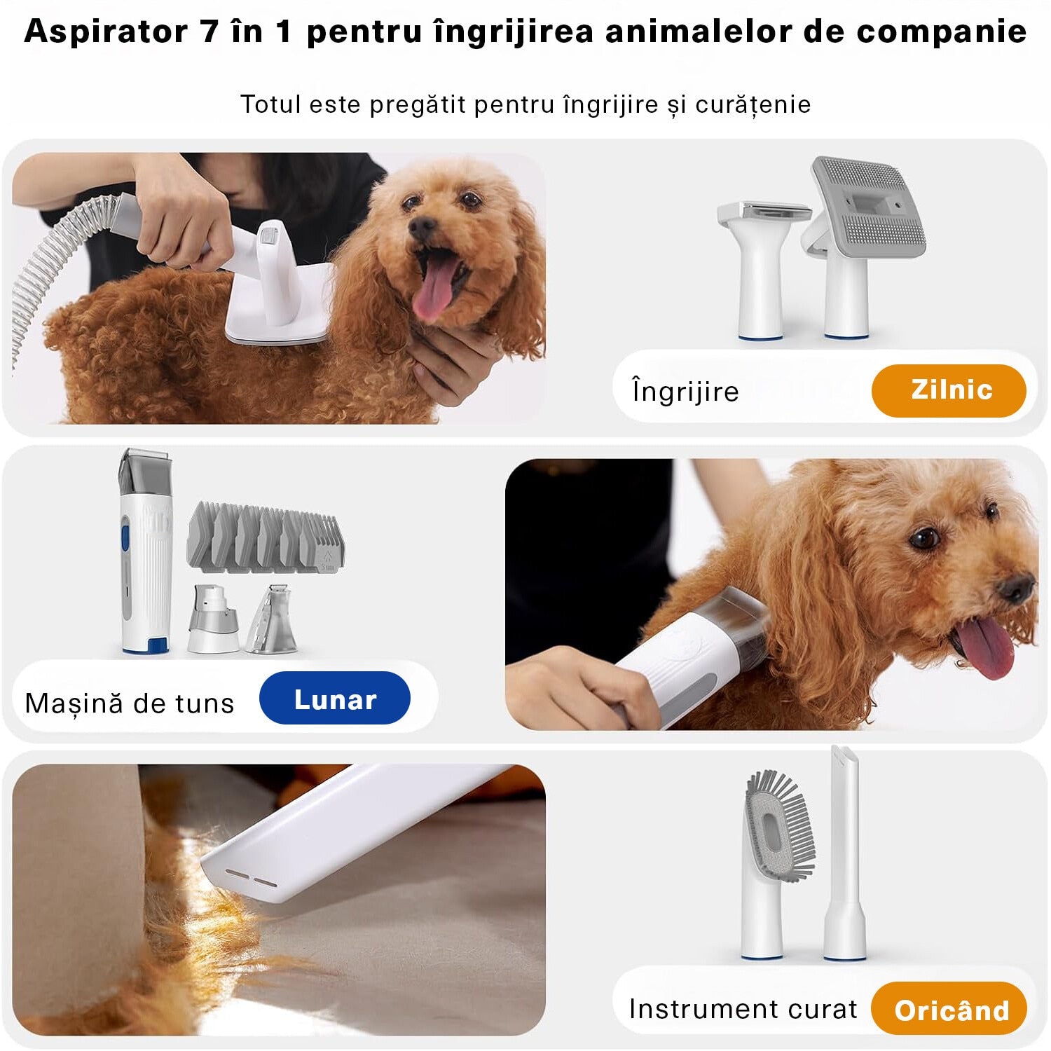 Masina De Tuns Animale, Caini, Pisici NextWave®, Aspirator 7 in 1 pentru toaletarea animalelor de companie si materiale – imaginea 2