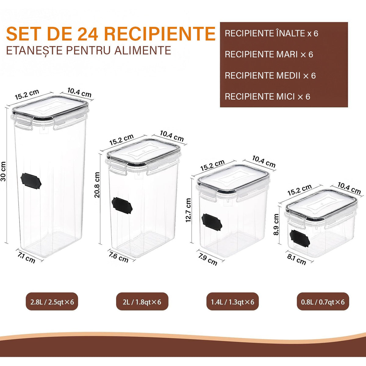 Set 24 cutii depozitare alimente NextWave® – plastic alimentar transparent fara BPA, capace etanse cu garnitura, 4 – imaginea 2