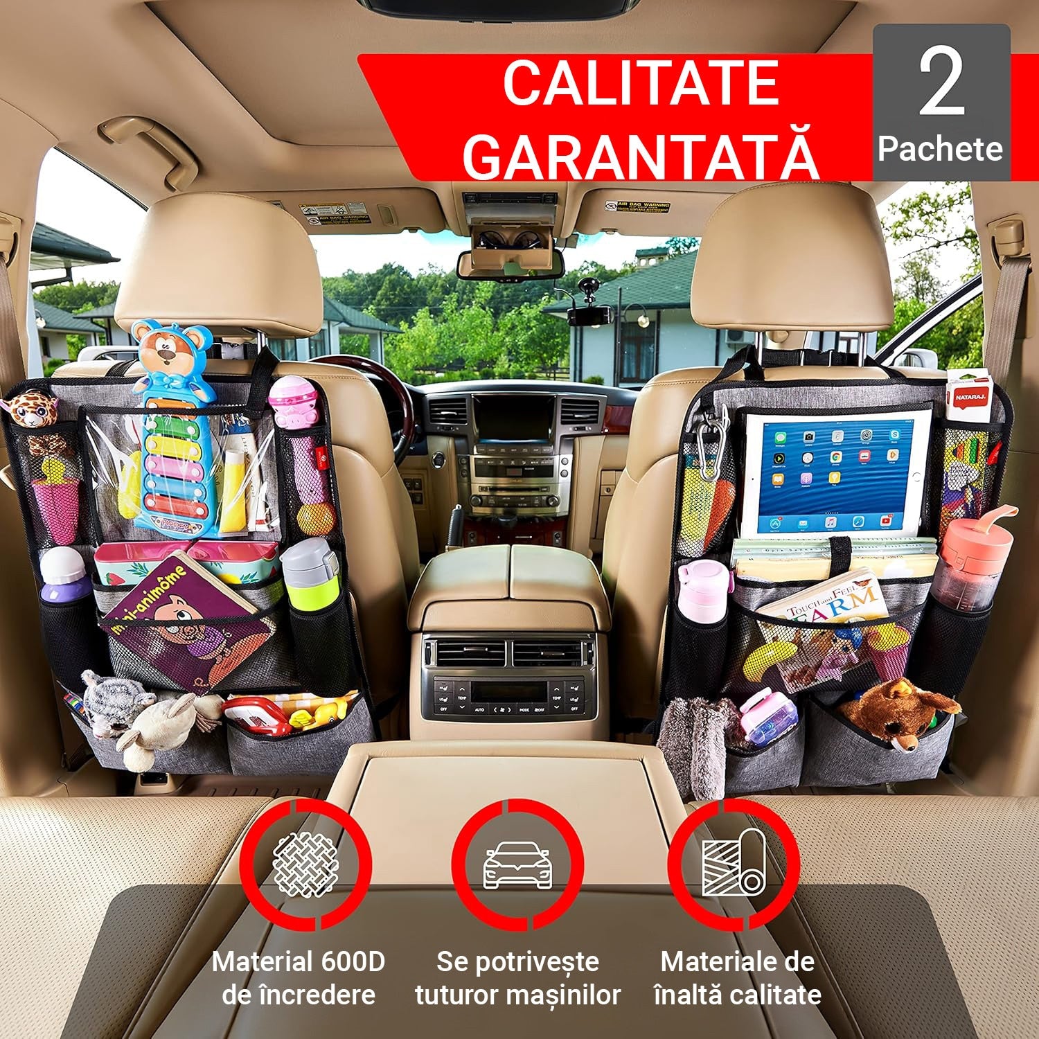Huse Auto pentru spatarul scaunelor din fata NextWave®, Protectie spatar pentru masina, Organizator auto rezistent la Apa, 9 – imaginea 2