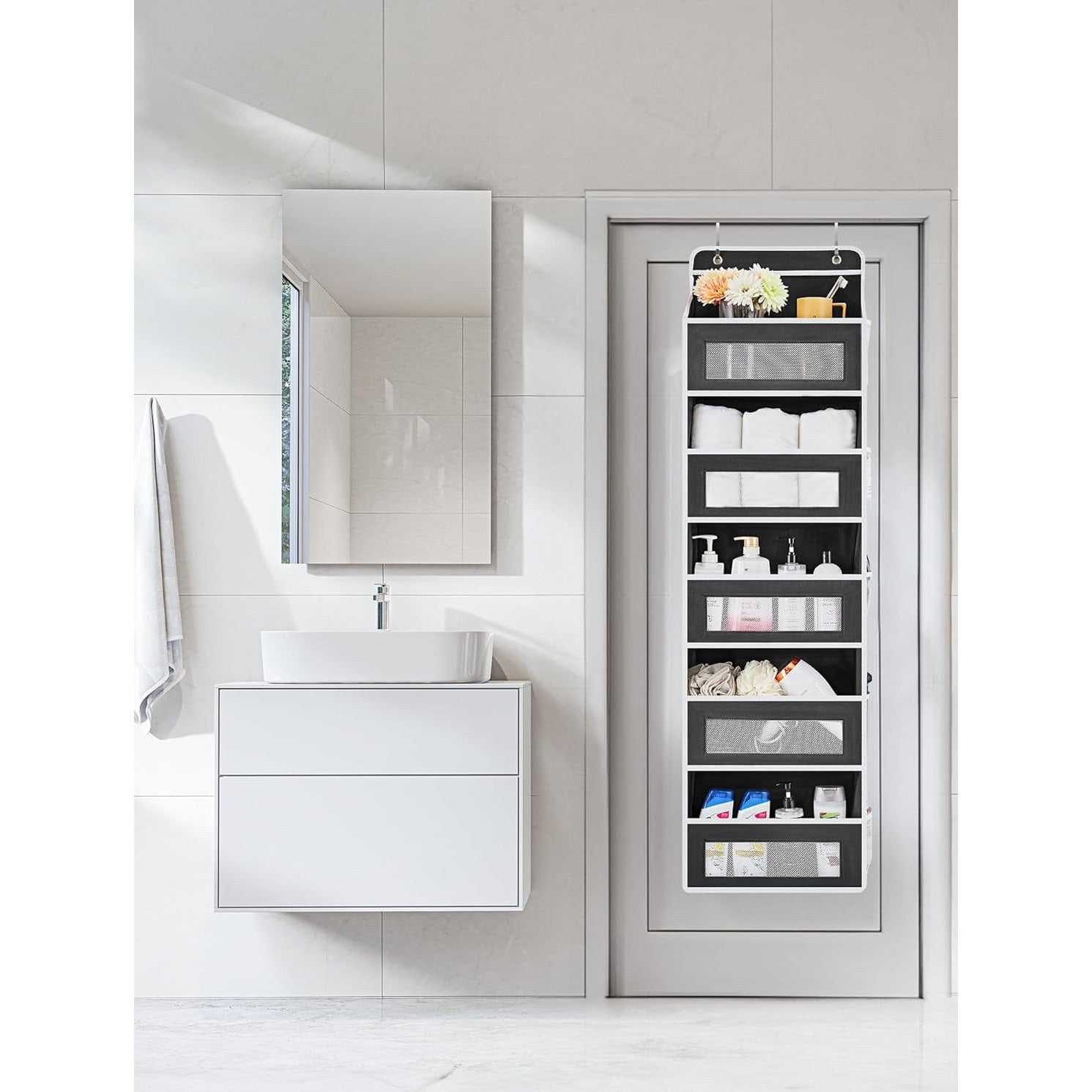 Organizator de usa NextWave®️, 5 compartimente, depozitare pe perete cu raft, material netesut, pliabil, spatiu de – imaginea 2