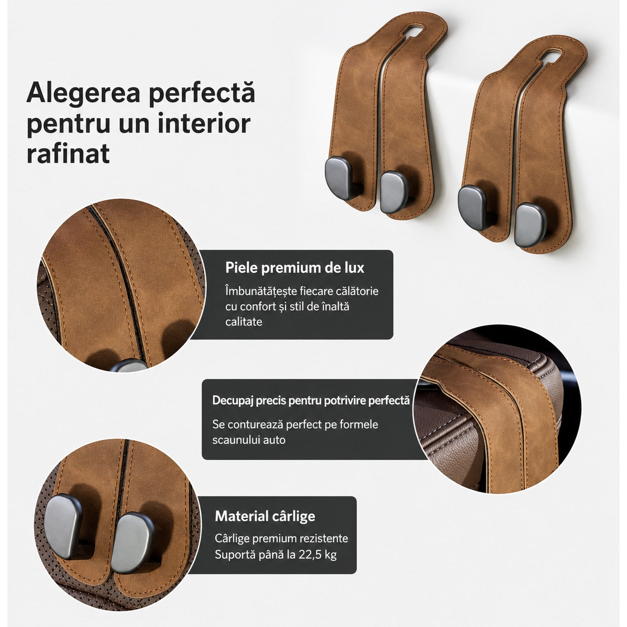 Set 2 carlige auto duble pentru tetiera NextWave®, pentru genti, sacose, haine si accesorii, aliaj de aluminiu-magneziu cu – imaginea 2