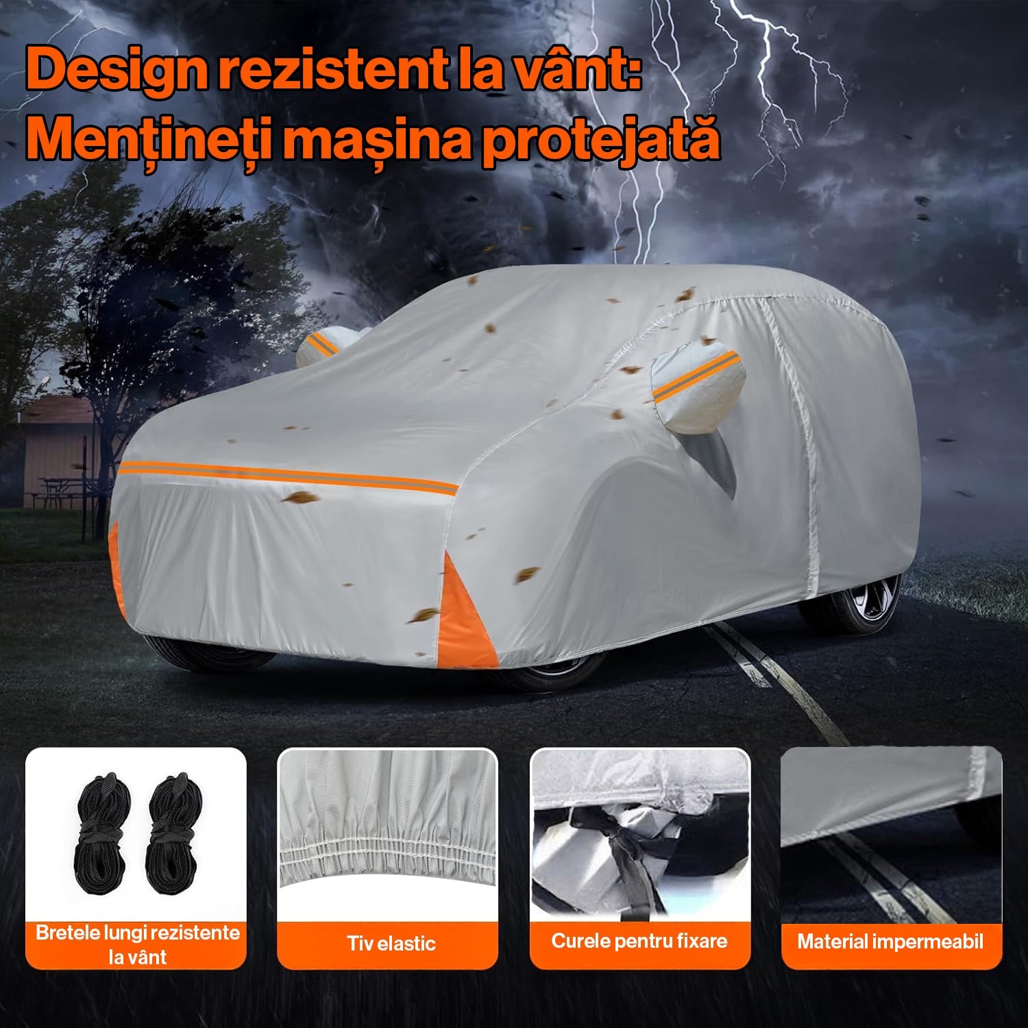 Prelata Auto Premium NextWave®️, Impermeabila, Protectie UV, Praf, Zapada, Inghet, Universala pentru Sedan, Buzunare – imaginea 2