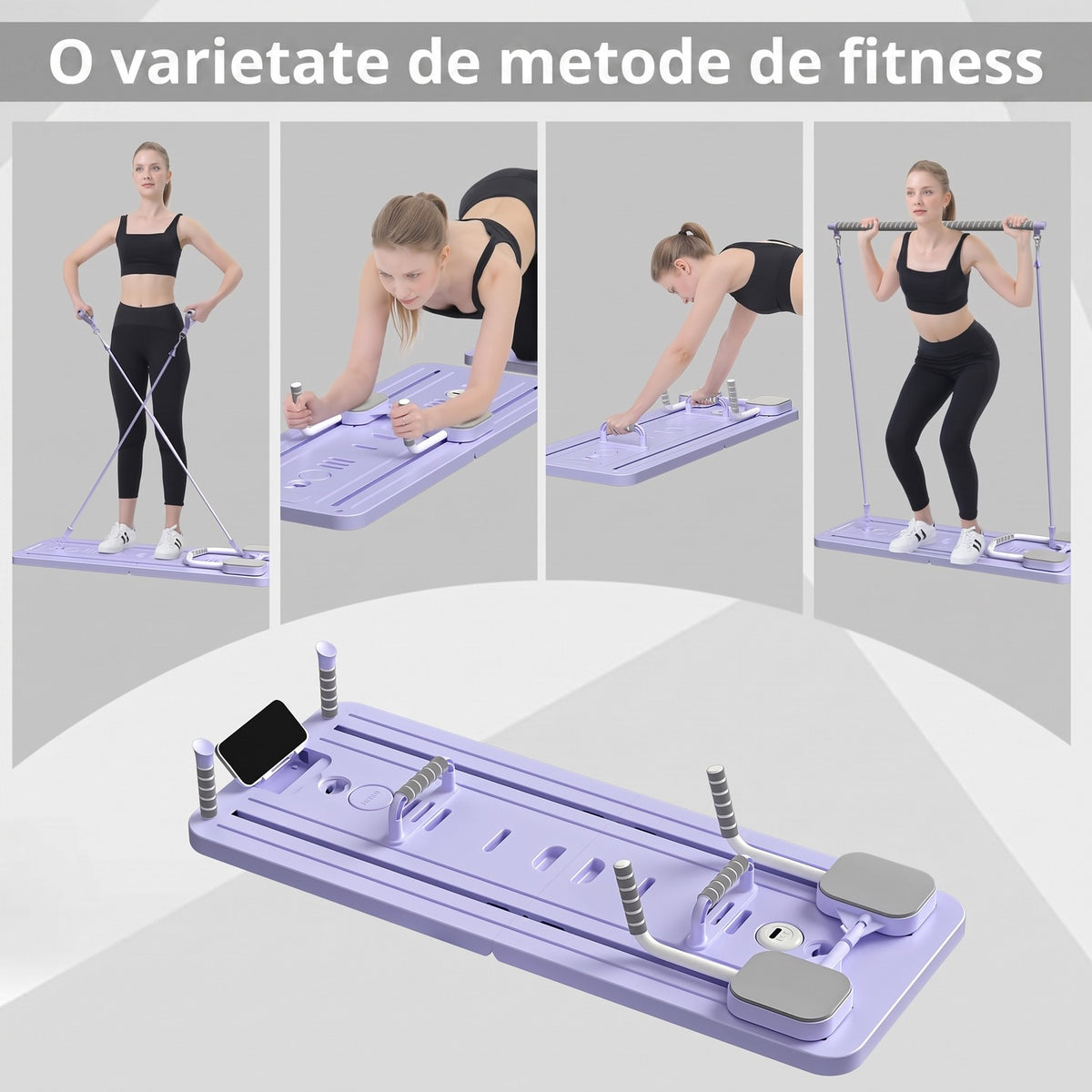 Placă Pilates Reformer NextWave®️, aparat fitness pliabil 5 în 1 pentru antrenament complet acasă, benzi elastice de – imaginea 2