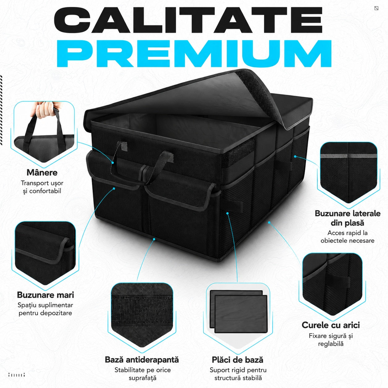 Organizator portbagaj auto NextWave®, pliabil, capacitate 45 L, 2 compartimente spatioase, material Oxford 600D, baza – imaginea 2