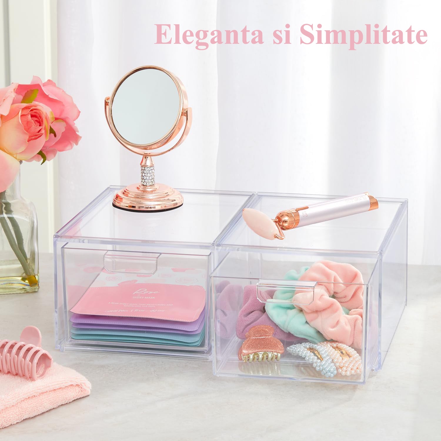 Organizator universal 2 bucati pentru cosmetic NextWave®️, multifunctional cu sertare glisante, recipient de depozitare – imaginea 2