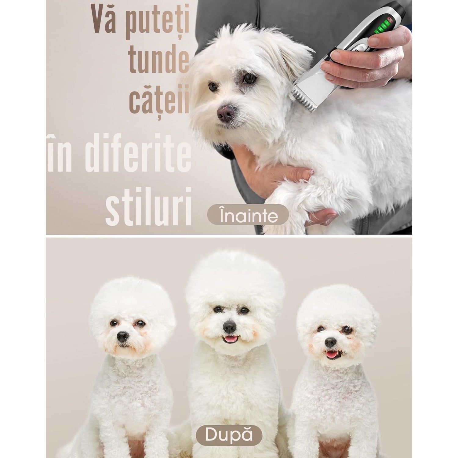 Masina de tuns animale de companie fara fir, Profesionala pentru caini, pisici, 2 viteze, zgomot redus, Afisaj nivel baterie – imaginea 2