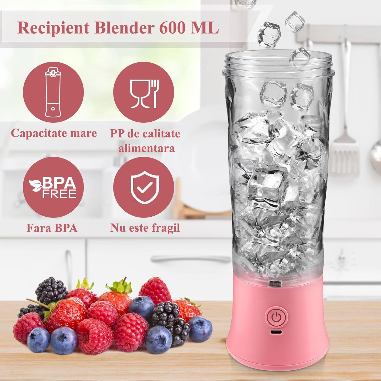 Mini Blender Electric Portabil NextWave™, Multifunctional, Auto-curatare, Autonomie Mare, Recipient detasabil cu capac – imaginea 2
