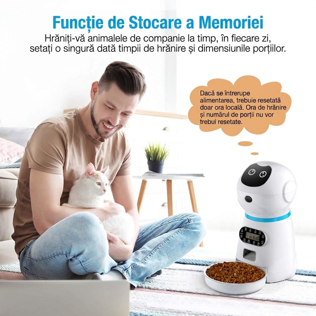 Hranitor Automat Digital Pisici si Caini NextWave®, Dispenser Hrana 3.5L, Bol Inox Premium, Control Portii, Mesaj Vocal – imaginea 2