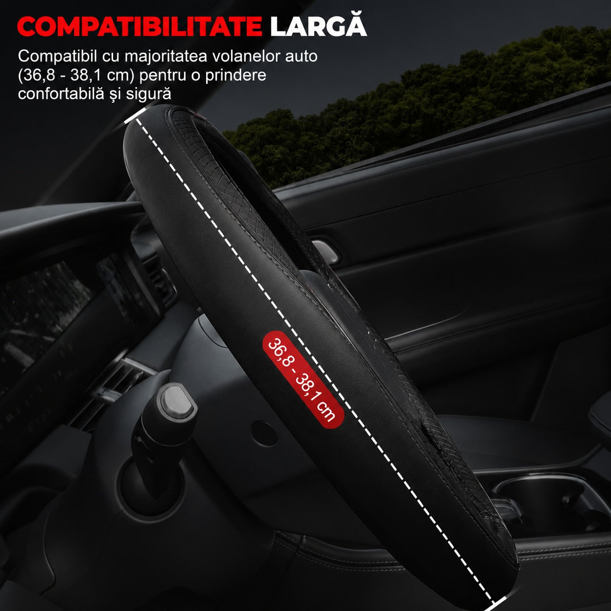 Husa volan auto NextWave®, din piele ecologica din microfibra, captuseala interioara antiderapanta, cusaturi ranforsate – imaginea 2