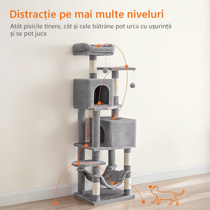 Ansamblu de Joaca pentru Pisici NextWave®, tip turn, 2 platforme de observatie, 3 niveluri, 2 casuta, 5 stalpi pentru – imaginea 2
