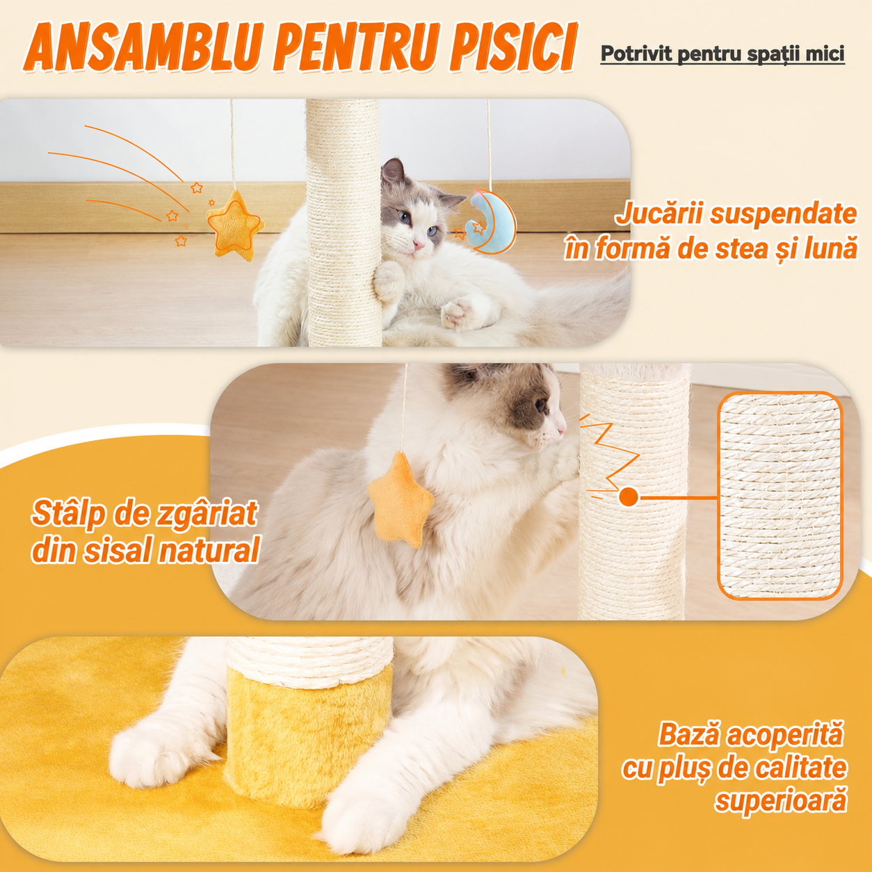 Ansamblu de joaca pentru pisici NextWave®, cu pat moale in forma de nor si husa detasabila lavabila, stalp de zgariat din – imaginea 2
