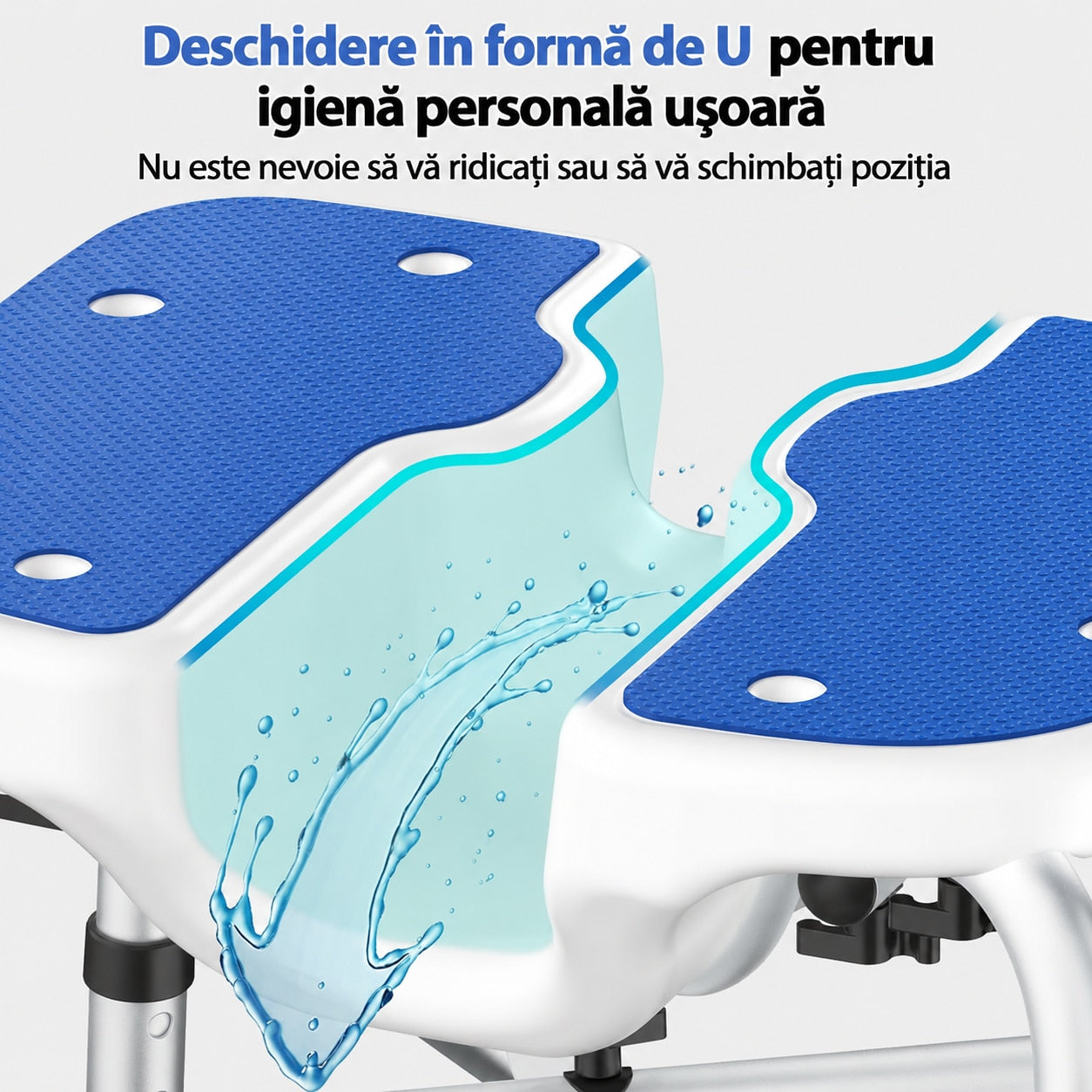 Scaun de dus NextWave®, reglabil pe inaltime, cu spatar, cotiere si sezut moale captusit cu EVA, scaun de baie pentru – imaginea 2