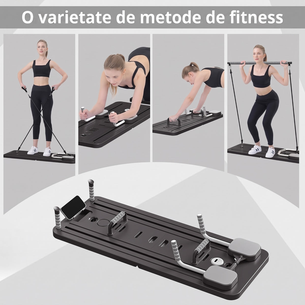 Placă Pilates Reformer 5 în 1 NextWave®️, aparat pliabil pentru antrenament complet și tonifierea corpului acasă, benzi – imaginea 2