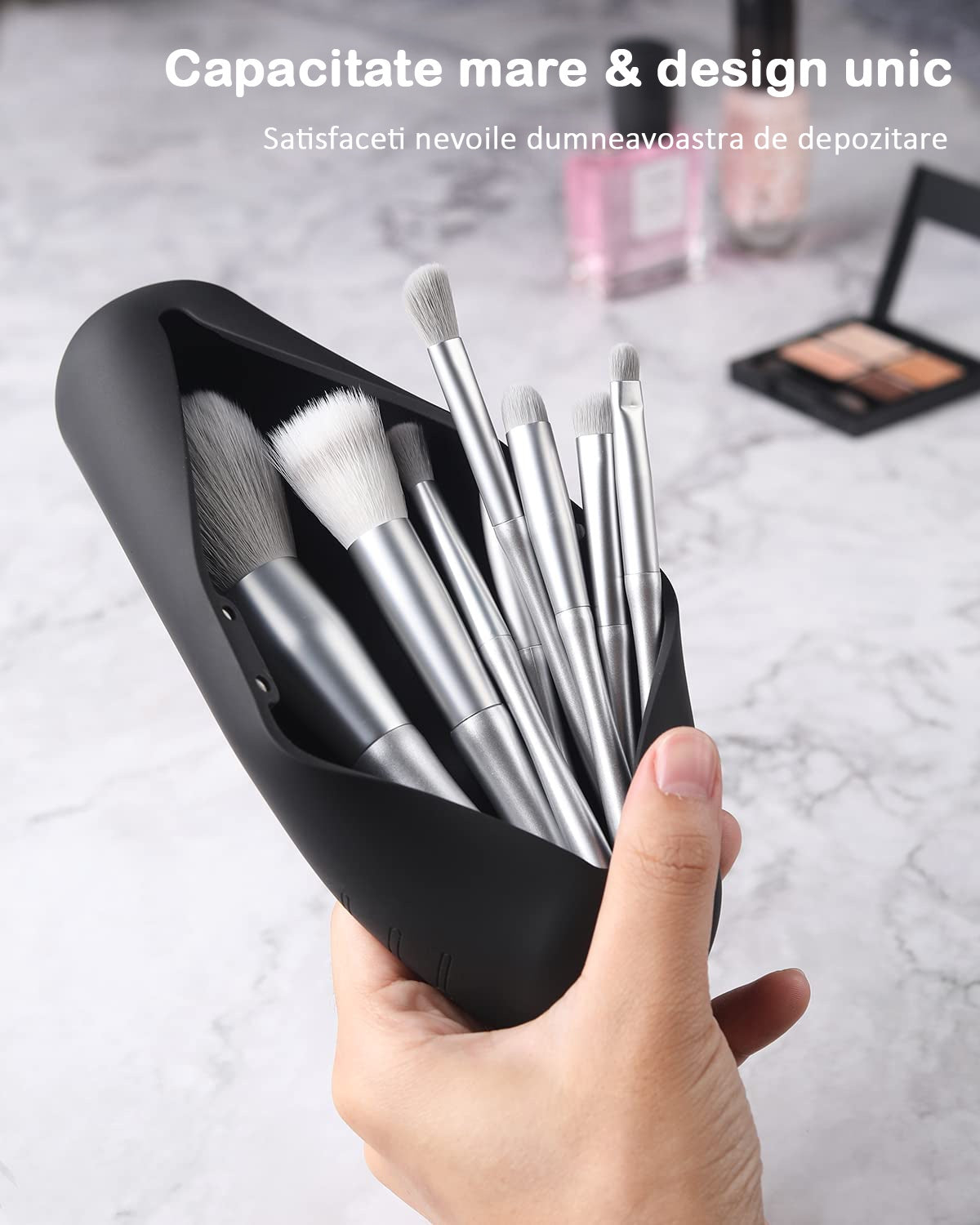 Organizator pensule machiaj pentru calatorii, din silicon anti-cadere, portabil, elegant, usor, inchidere cu magnet – imaginea 2