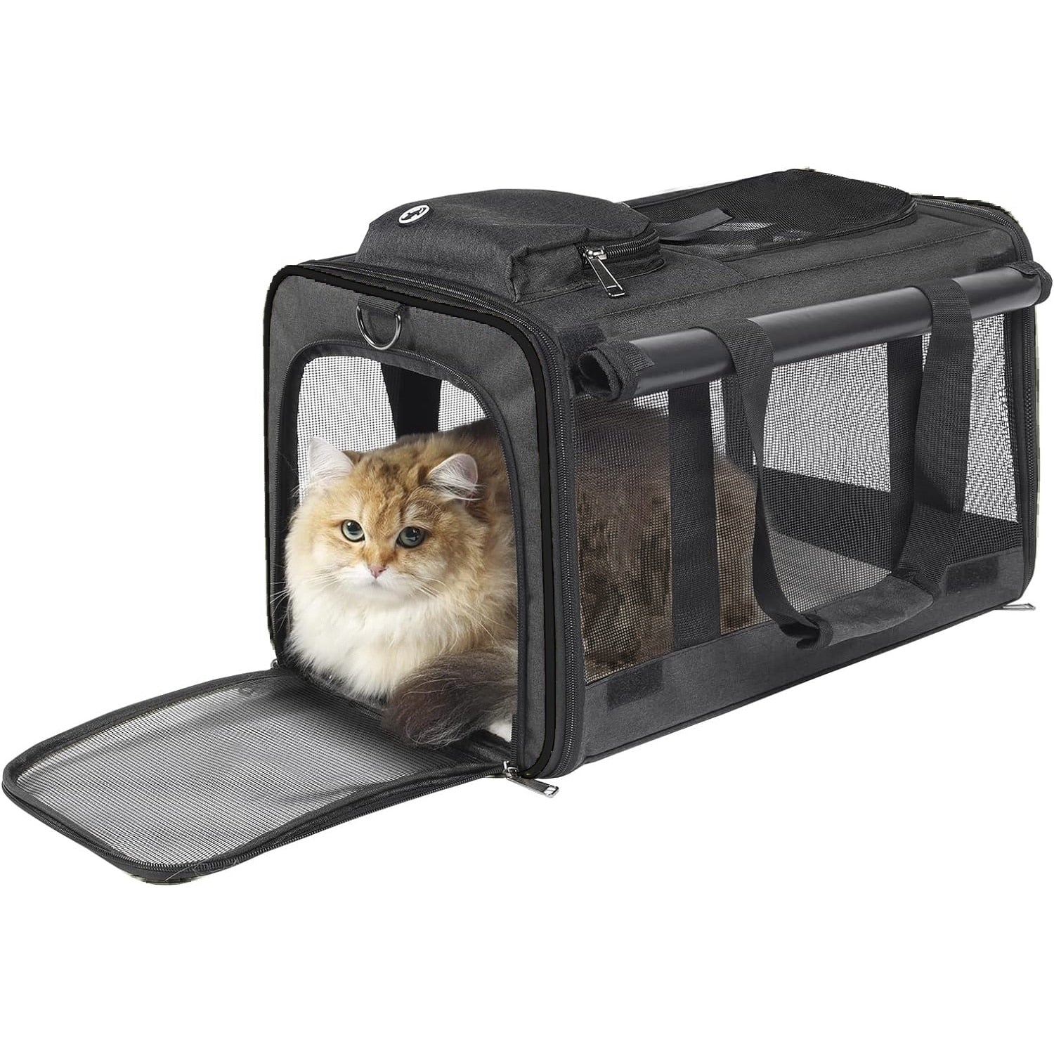 Geanta pentru transport animale mici NextWave®, pisica, caine, iepure, din panza, 46x30x30, Baza rezistenta cu covoras, Usor – imaginea 2