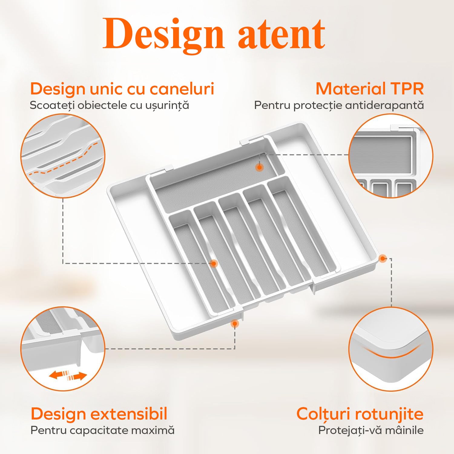 Organizator extensibil pentru tacamuri si ustensile de bucatarie NextWave® – suport sertar ajustabil 33–57 cm, cu 7–9 – imaginea 2