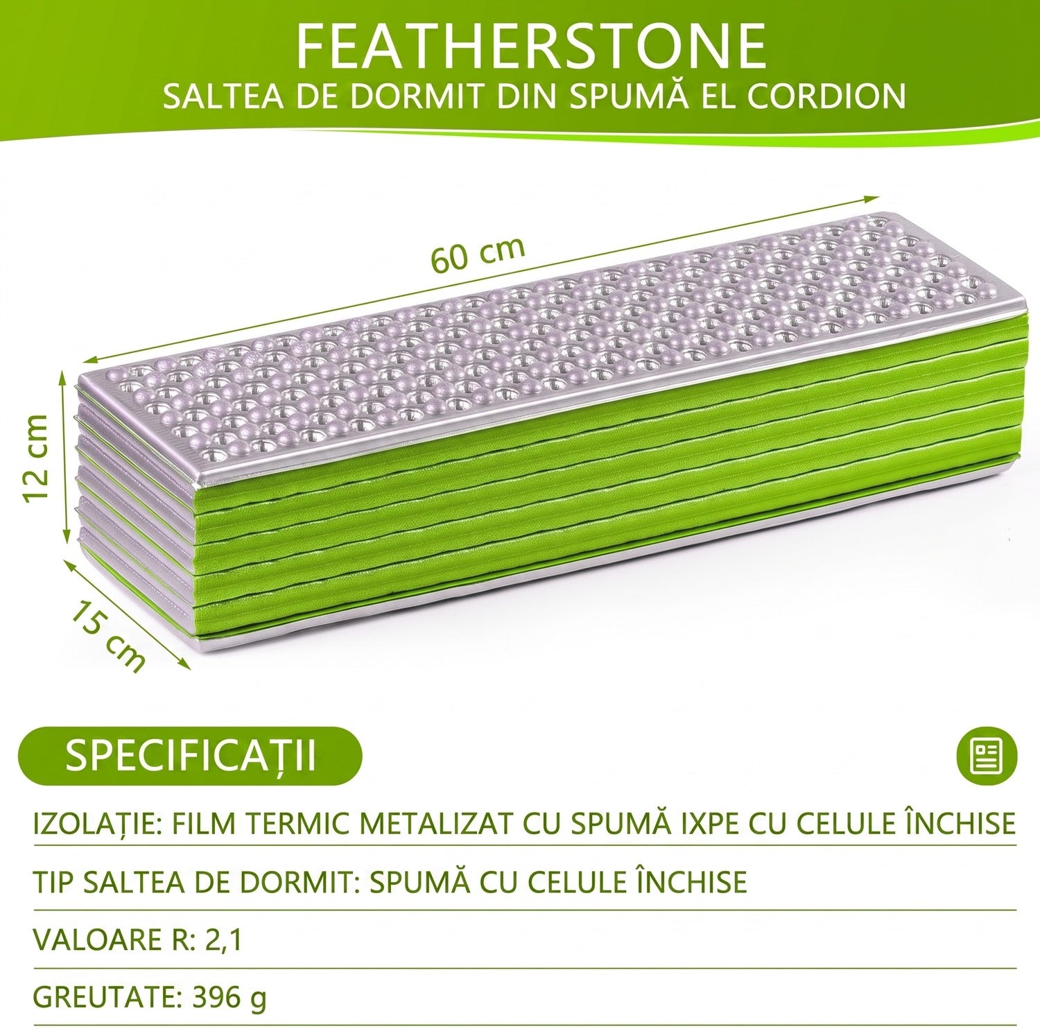 Saltea de camping pliabila NextWave®, termoizolanta cu valoare R 2.1, impermeabila si ultra-usoara, design tip acordeon, din – imaginea 2