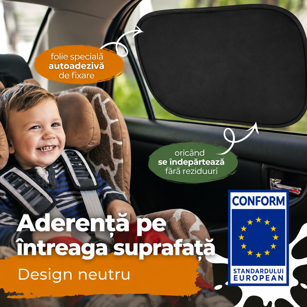 Parasolar auto NextWave® pentru geam lateral, set 2 bucati, protectie UV certificata UPF 50+, blocheaza 98,6% din razele UV – imaginea 2